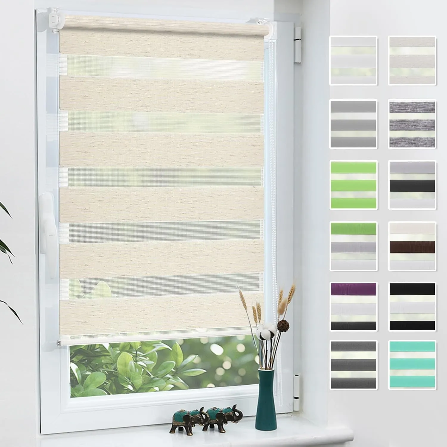 Grandekor Doppelrollo Klemmfix ohne Bohren 90x120cm Stoffbreite 90cm Leinen Fenster Rollos für innen Klemmrollos Duo Ro…