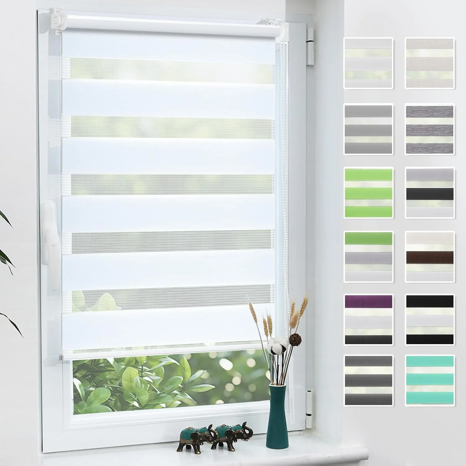 Grandekor Doppelrollo Klemmfix ohne Bohren 50x120cm Stoffbreite 50cm Weiß Fenster Rollos für innen Klemmrollos Duo Roll…