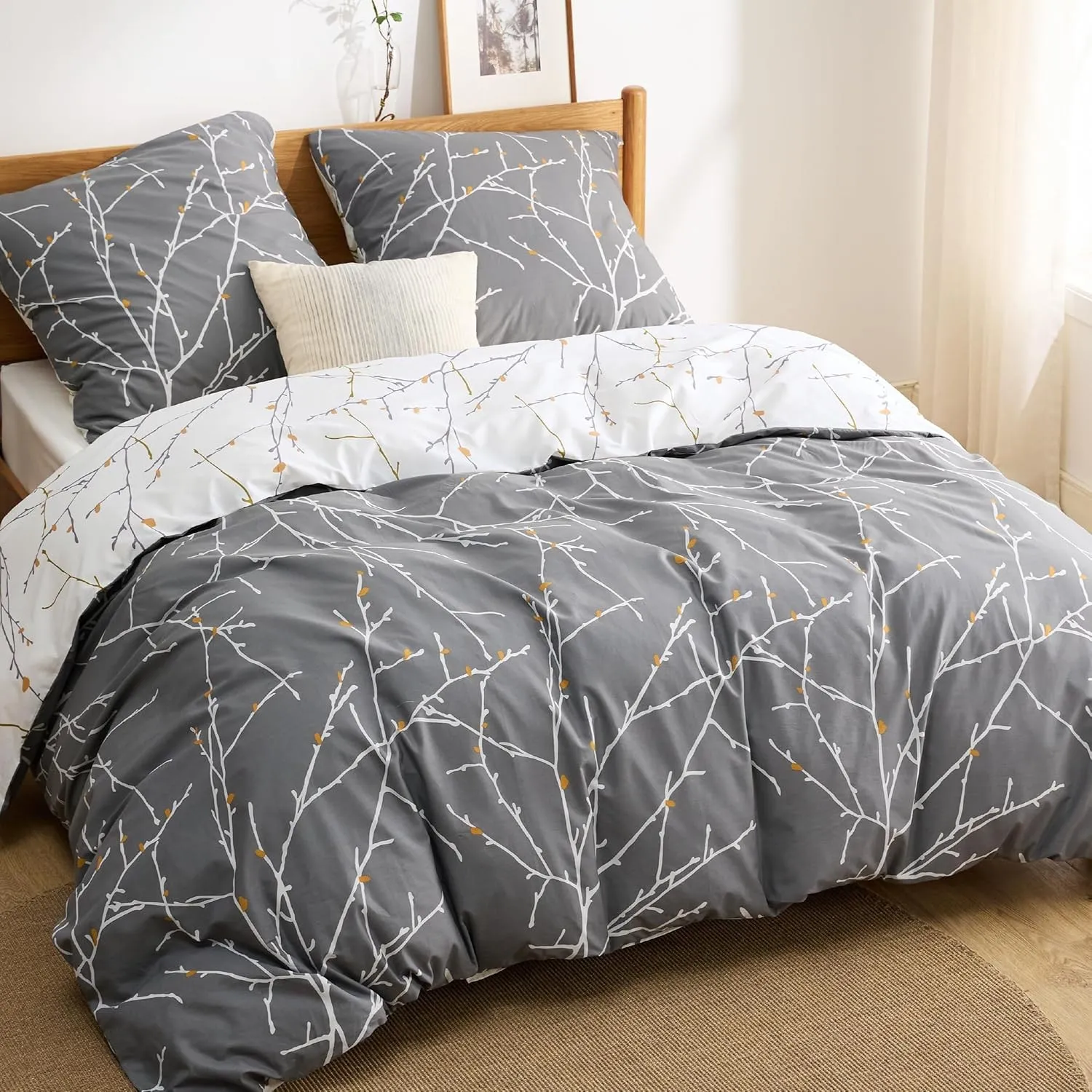 BEDSURE Bettwäsche 200x220 Baumwolle Grau - Bettwäsche-Sets 200 x 220 cm Bettbezug 3teilig mit 2 Kissenbezüge 80x80 cm,…