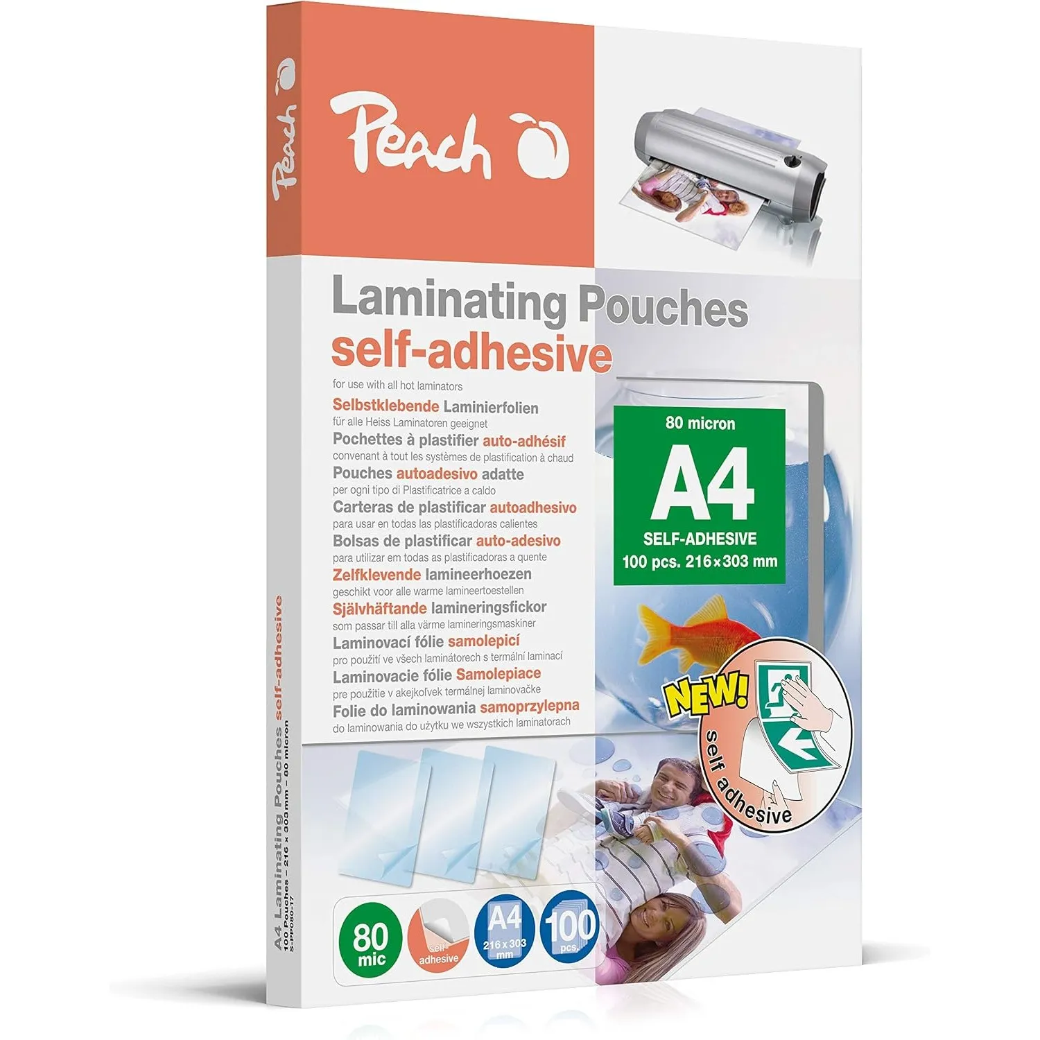 Peach Laminierfolien A4 Selbstklebend 100 Stück 2 x 80 mic (160µm) glänzend