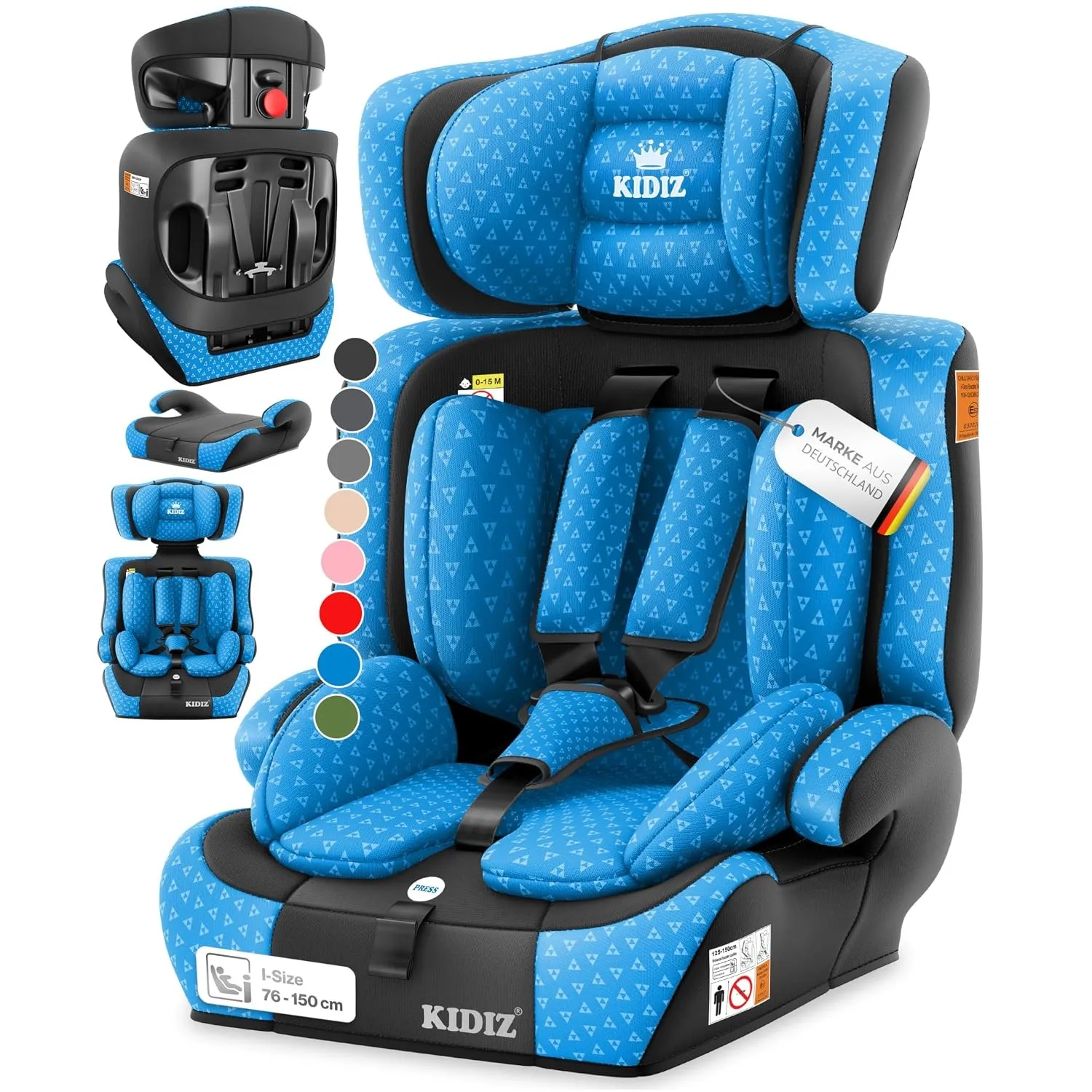 KIDIZ® Autokindersitz i-Size R129 100-150 cm bis 12 Jahre – Kinderautositz Gruppe 1/2/3 ohne Isofix, mitwachsender Kind…