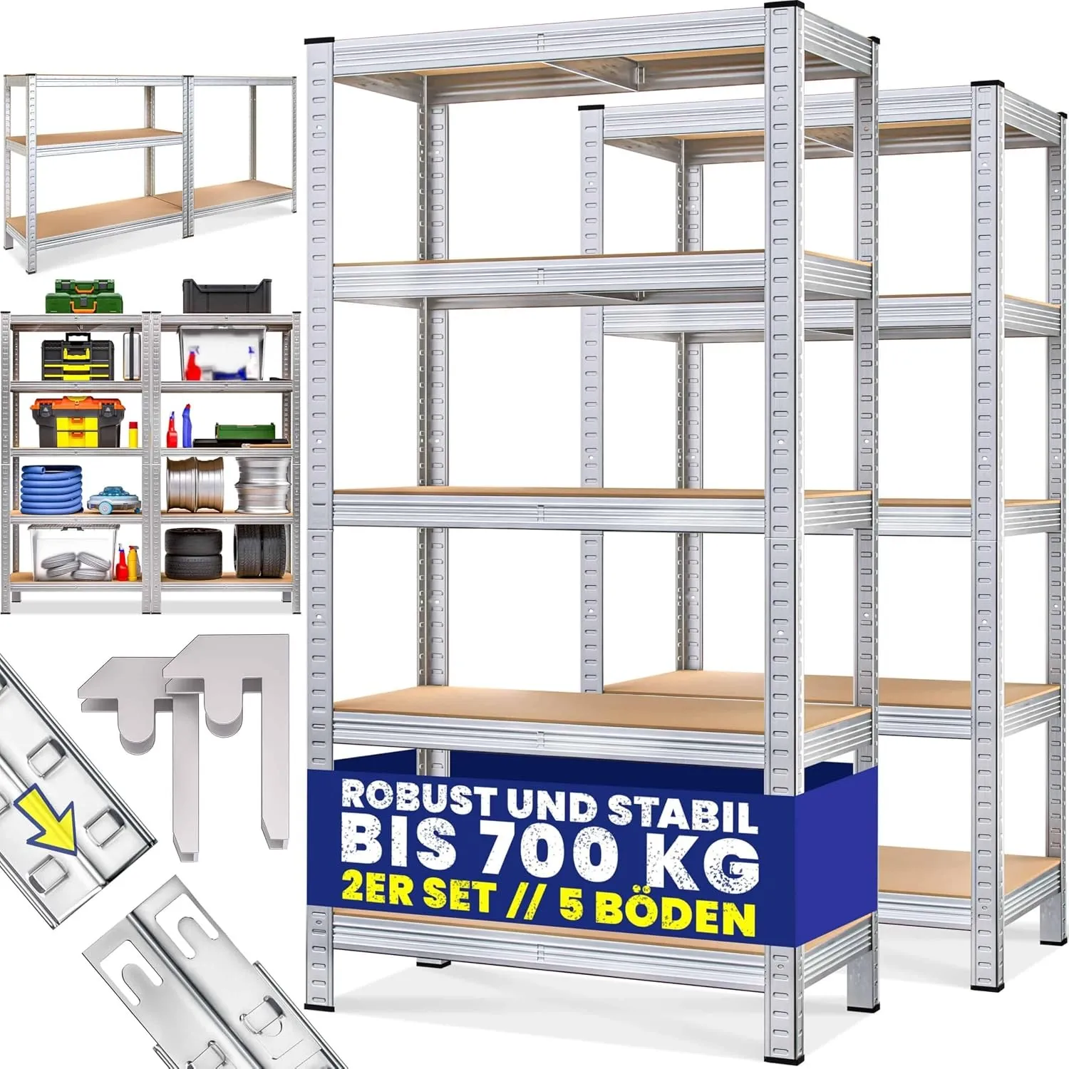 Monzana® 2X Schwerlastregal 170x75x30cm 350kg 5 MDF-Platten Regal Lagerregal Kellerregal Steckregal Werkstattregal