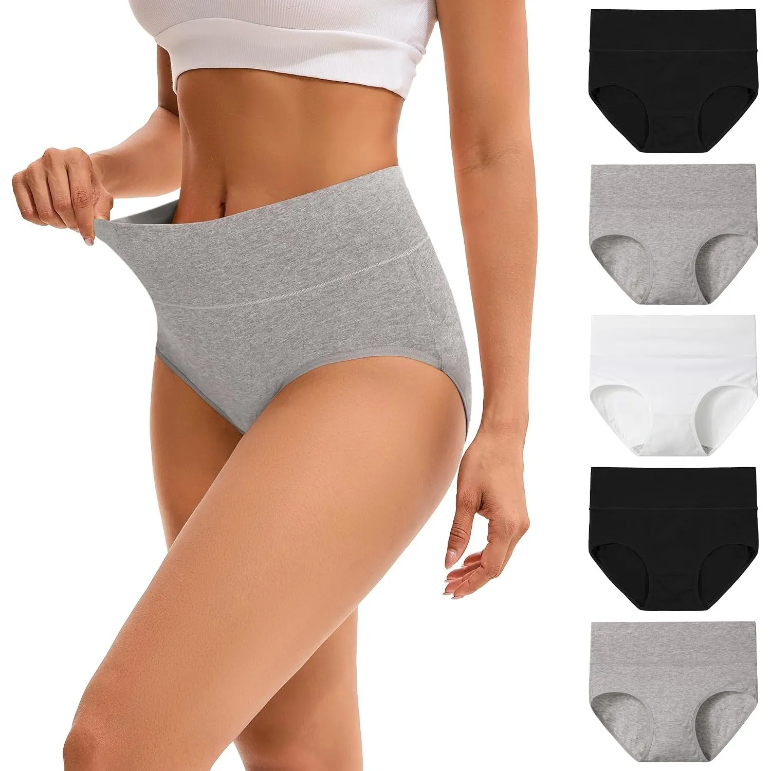 INNERSY Unterhosen Damen Baumwolle Slips Hohe Taille Unterwäsche 5er Pack | 100% Baumwoll Schritt, Taillenslip Atmungsa…