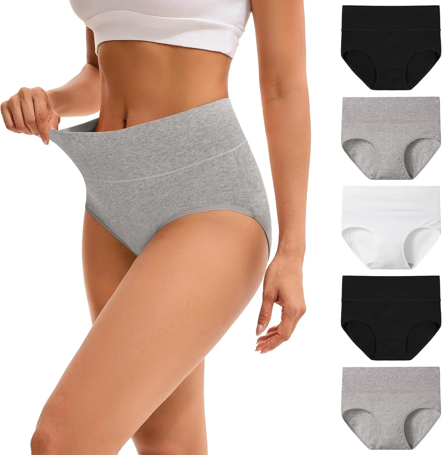 INNERSY Women's Cotton Underpants, Stretchy High-Waist Briefs, Soft Underwear for Women, Pack of 5