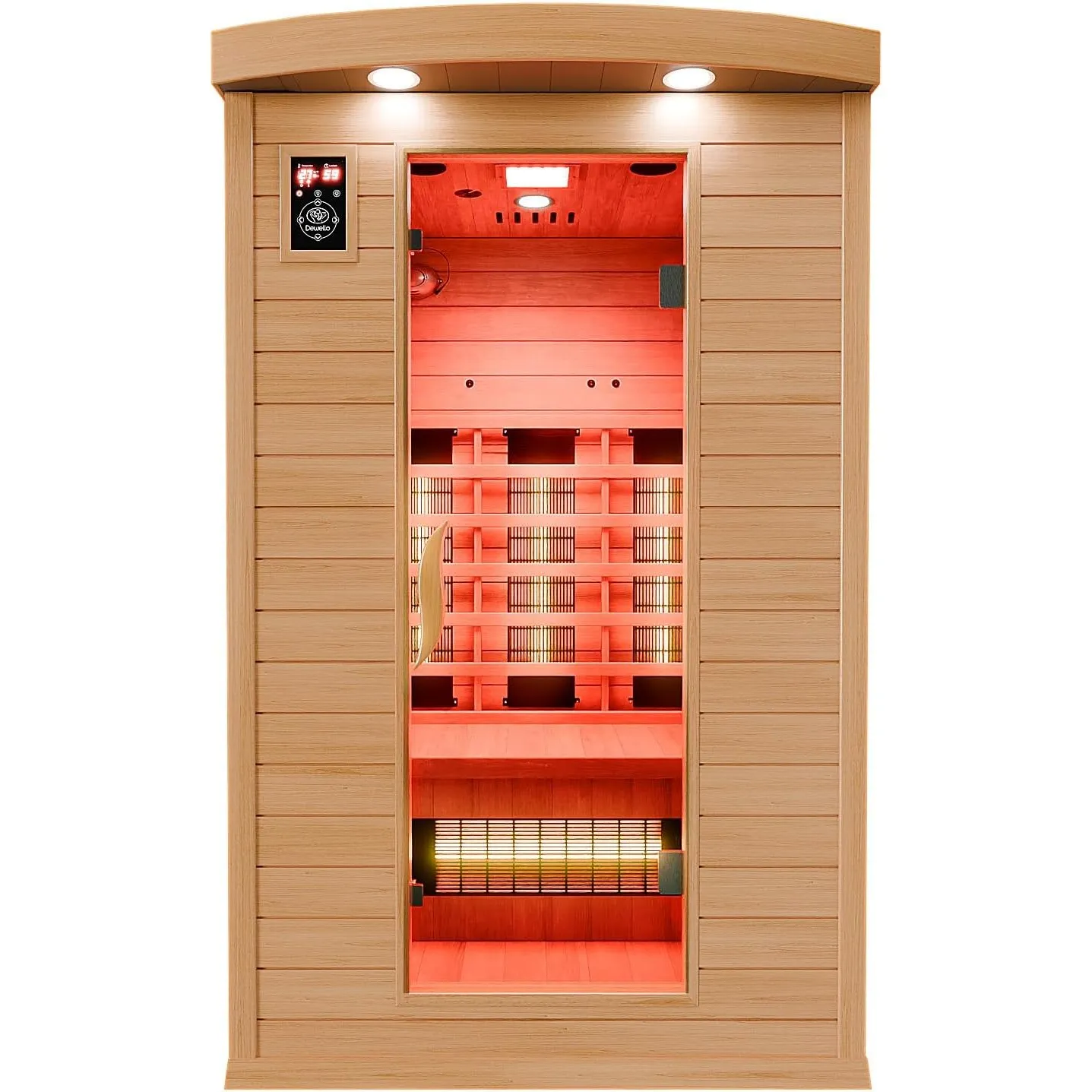 Dewello® Infrarotkabine Infrarotsauna Hyder 115x105 für 1-2 Personen aus Hemlock Holz mit Vollspektrumstrahler, LED-Far…