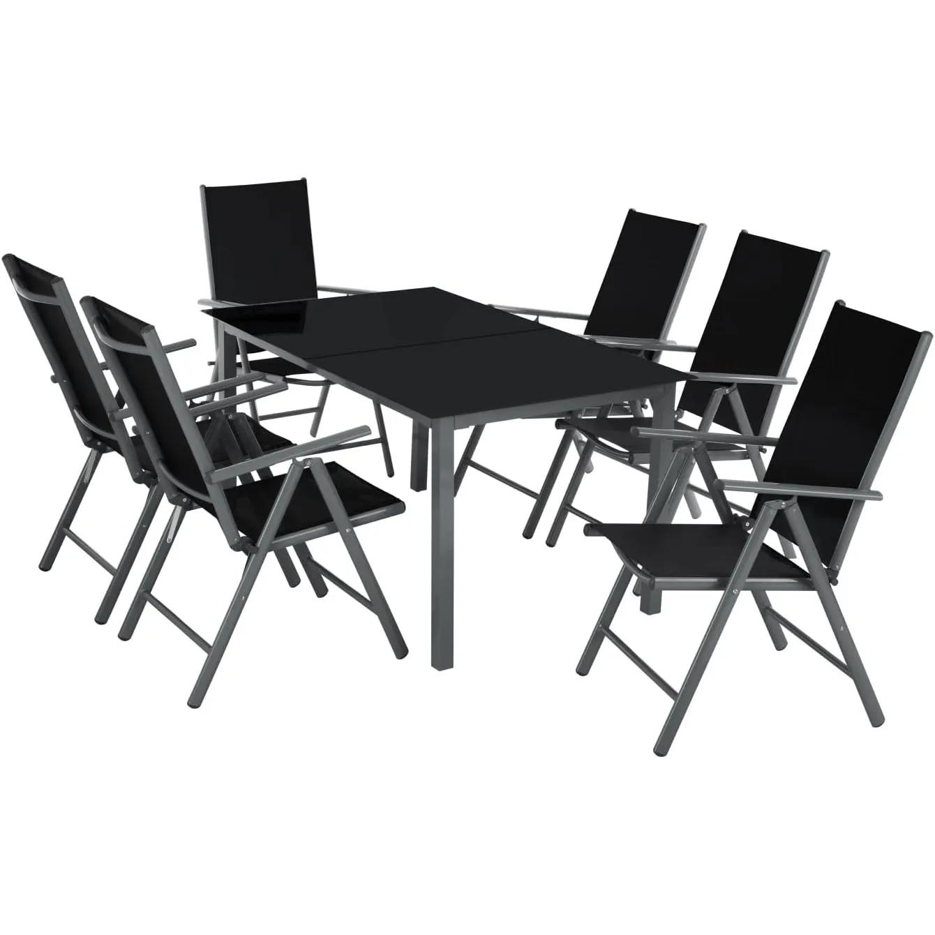tectake® Sitzgarnitur Aluminium Klappstühle, Lounge Set mit 6X Stühle und 1x Glastisch Esstisch, Gartenmöbel Set wetter…