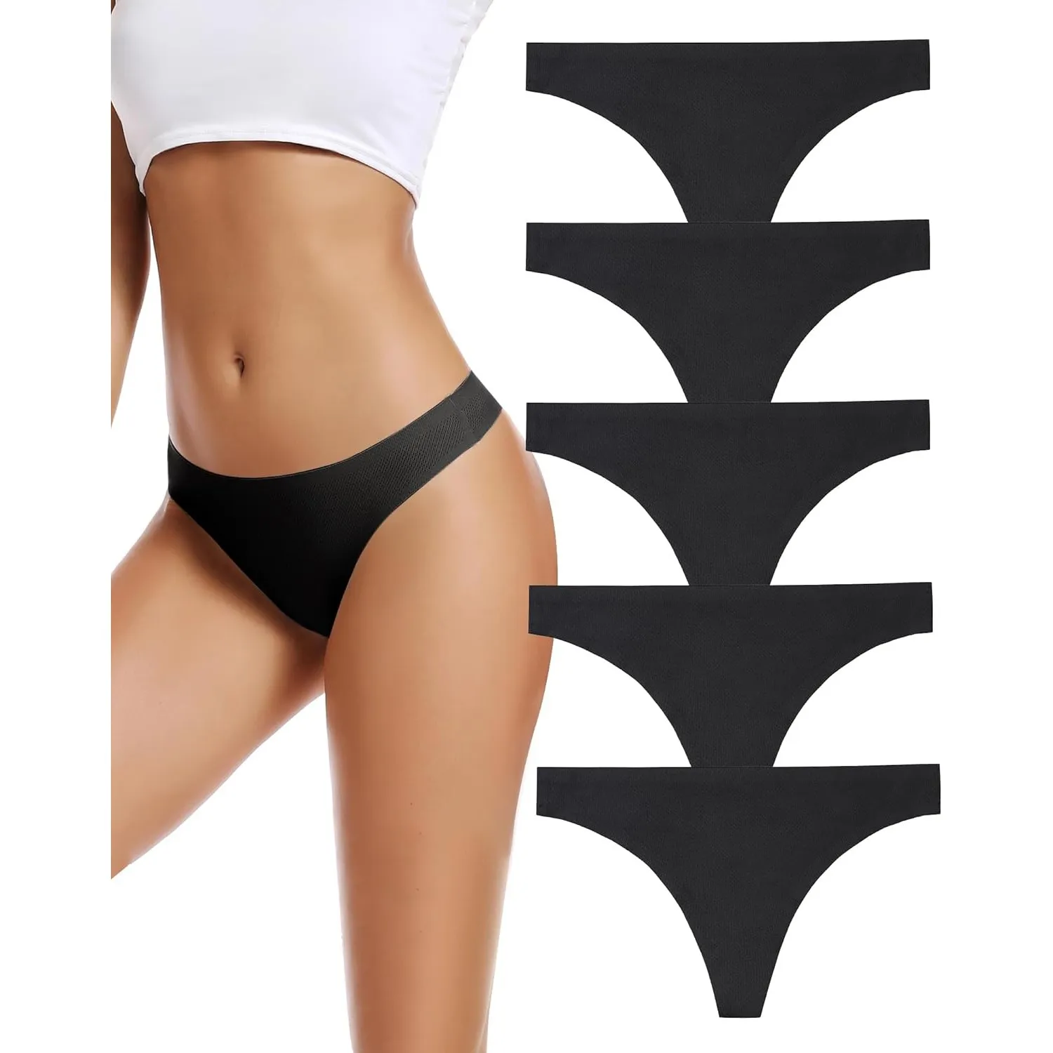 VOENXE String Tanga Damen Nahtlos,Seamless Slip Sport UnterwäSche Frauen Mehrpack,Ohne Naht Unterhosen Atmungsaktiv,Sea…