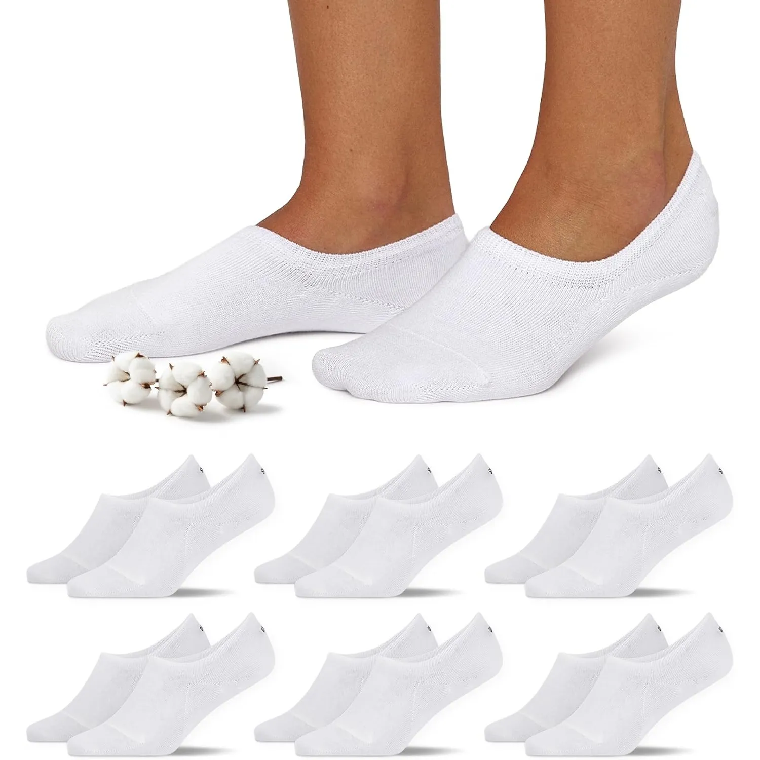 Snocks Füßlinge Damen & Herren aus Bio-Baumwolle - 6 Paar - Rutschfeste, unsichtbare, atmungsaktive Ballerina Socken mi…
