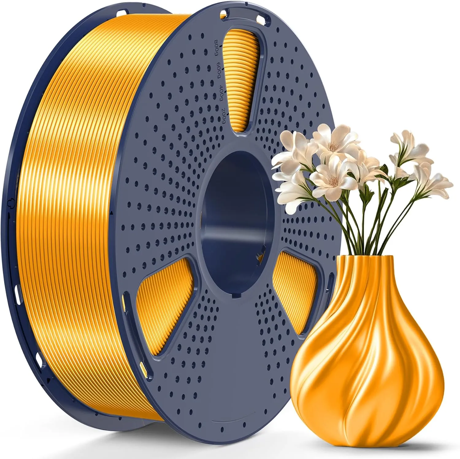 SUNLU PLA Plus Shiny Silk 3D Drucker Filament 1.75mm, Silk PLA+ 3D Druck Filament mit Seidenglattes Finish, Gute Farbwiedergabe, Maßgenauigkeit +/- 0,02mm, 1kg(2.2lb) Spule, PLA+ Silk Messing