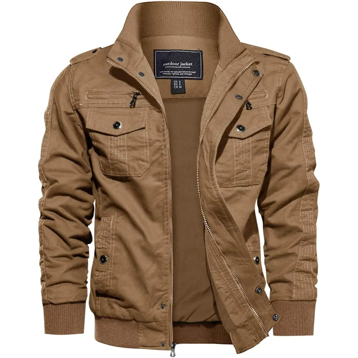 EKLENTSON Herren Übergangsjacke Baumwolle Cargo Jacke mit Vielen Taschen