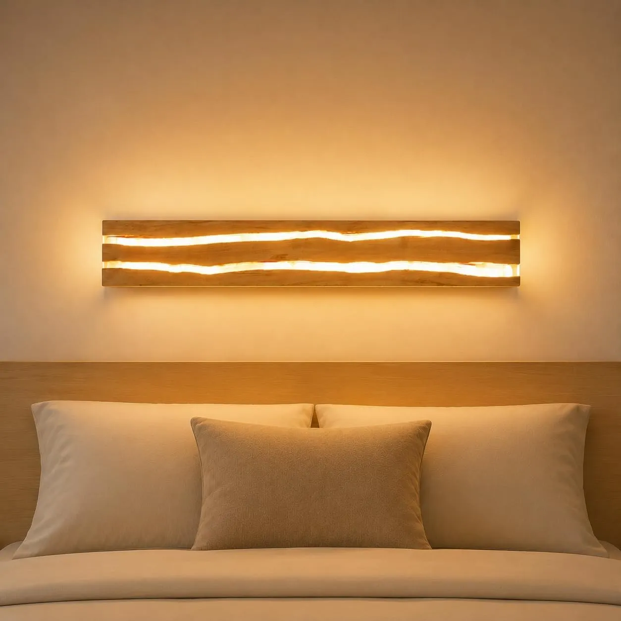 ZMH LED Wandleuchte innen Holz 50CM Wandlampe Schlafzimmer 8W Warmweiß