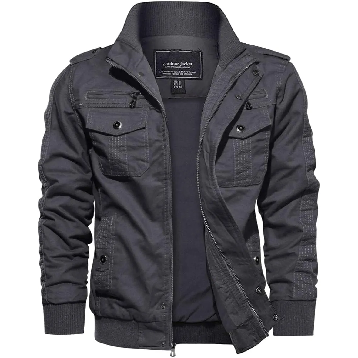 EKLENTSON Herren Übergangsjacke Baumwolle Cargo Jacke mit Vielen Taschen