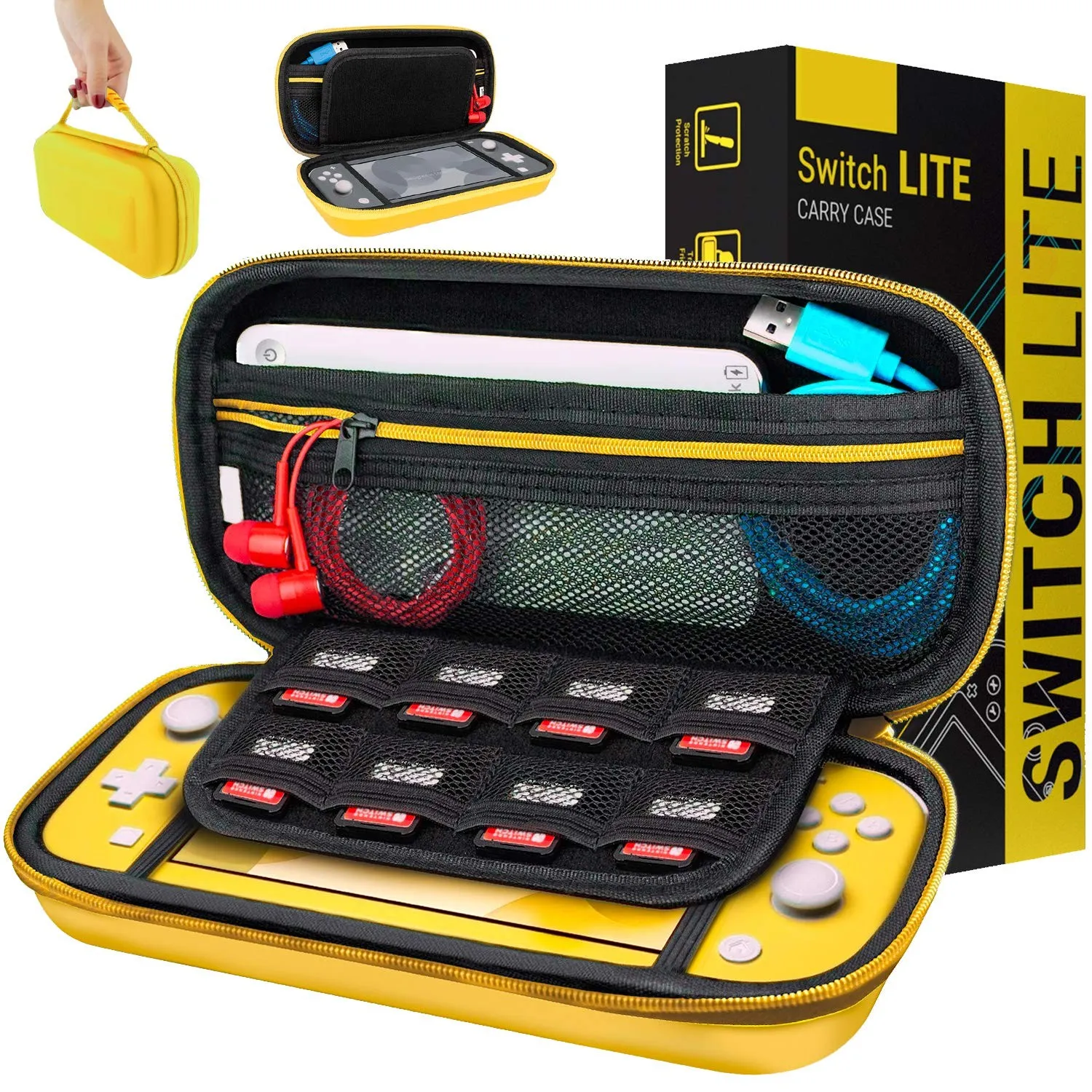 Orzly Schutzhülle für Nintendo Switch Lite, Deluxe, Hartschale, mit Reißverschluss, aus langlebigem Material, stoßfest,…