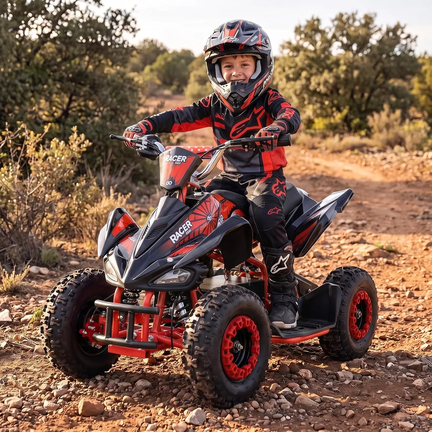 Actionbikes Motors Kinder Quad Elektro ATV Racer (Schwarz/Rot)