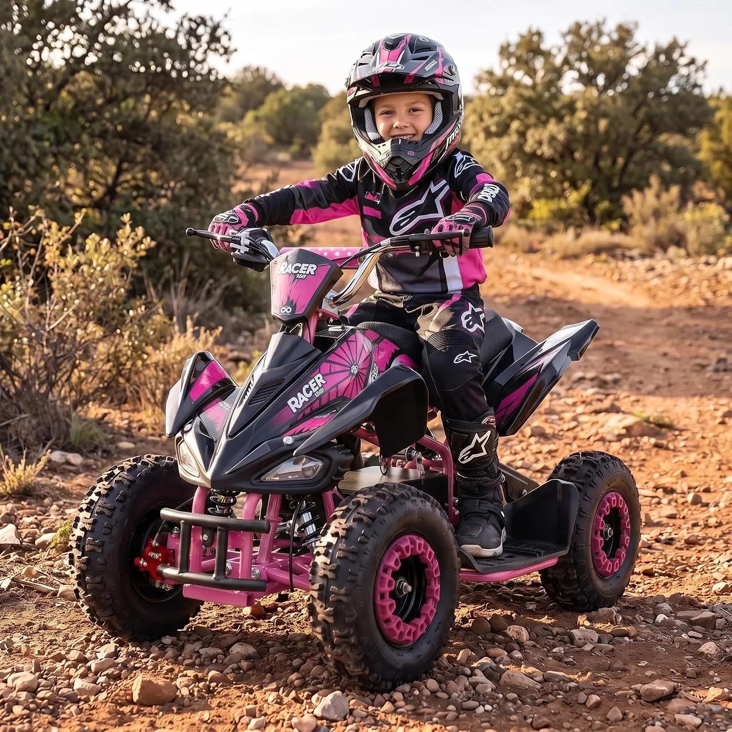 Actionbikes Motors Kinder Quad Elektro ATV Racer (Schwarz/Pink)