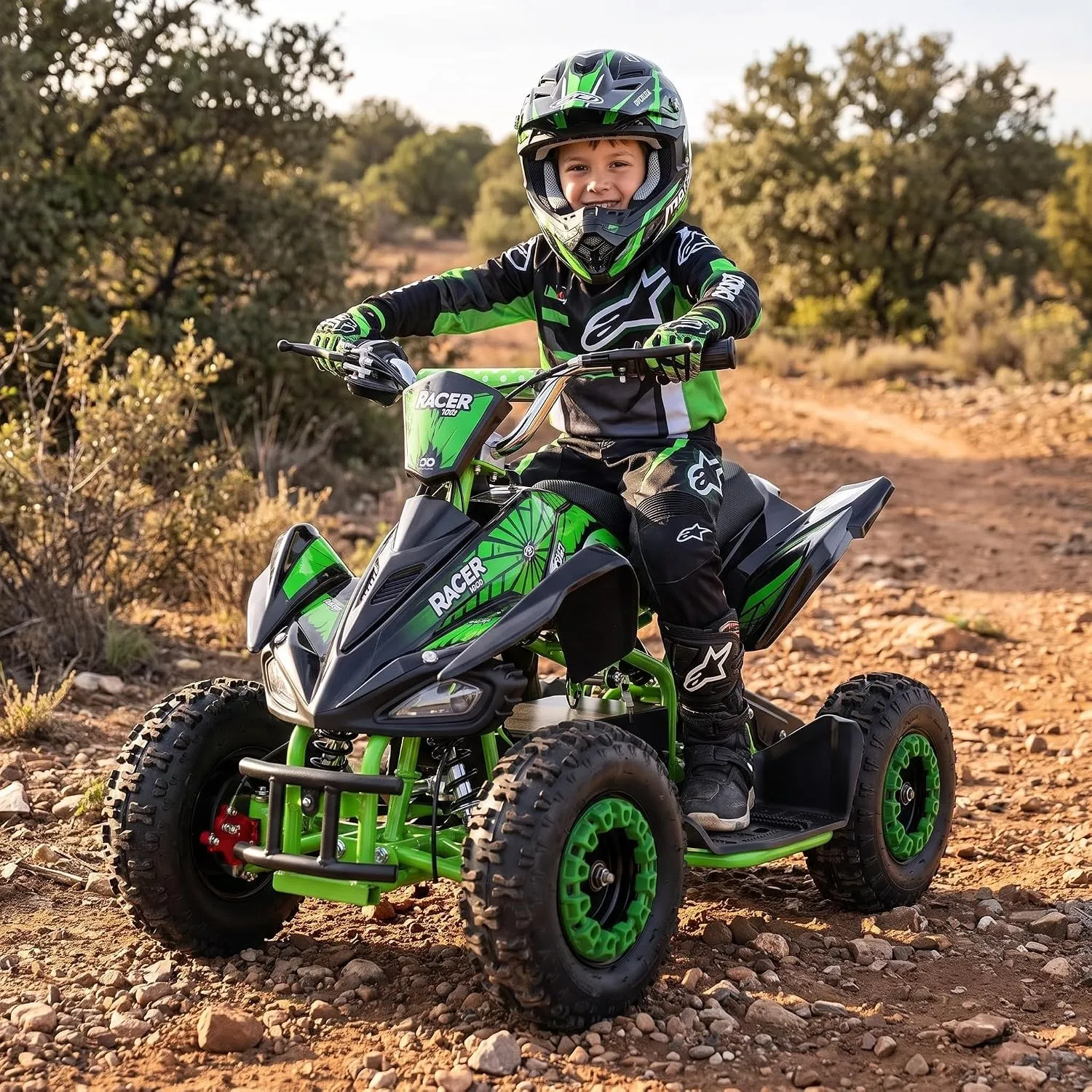 Actionbikes Motors Kinder Quad Elektro ATV Racer (Schwarz/Grün)