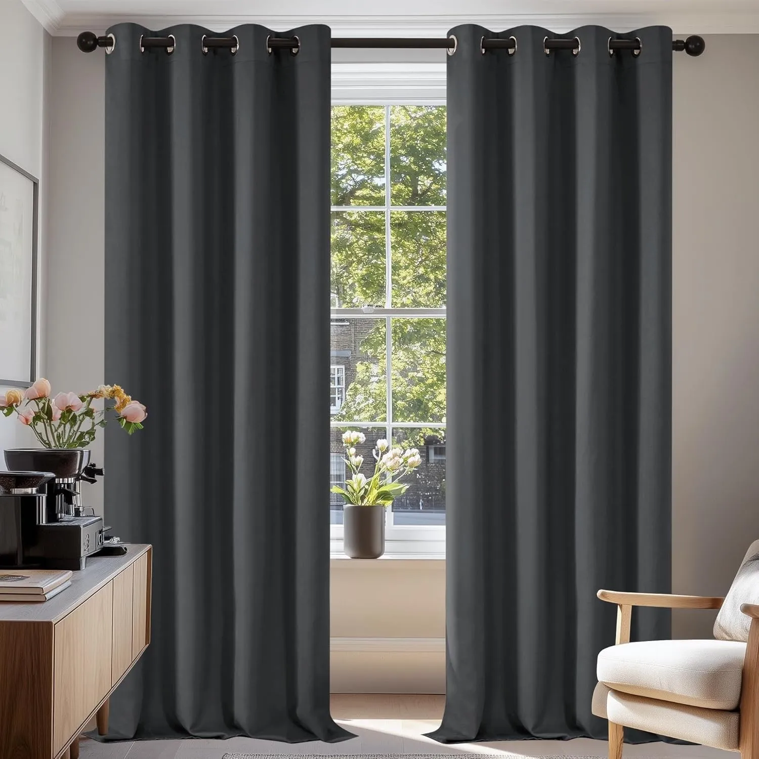 Deconovo Gardinen Blickdicht Kälteschutz Gardinen Schlafzimmer Vorhang Blickdciht, 200x140 cm(HöhexBreite), Dunkelgrau,…