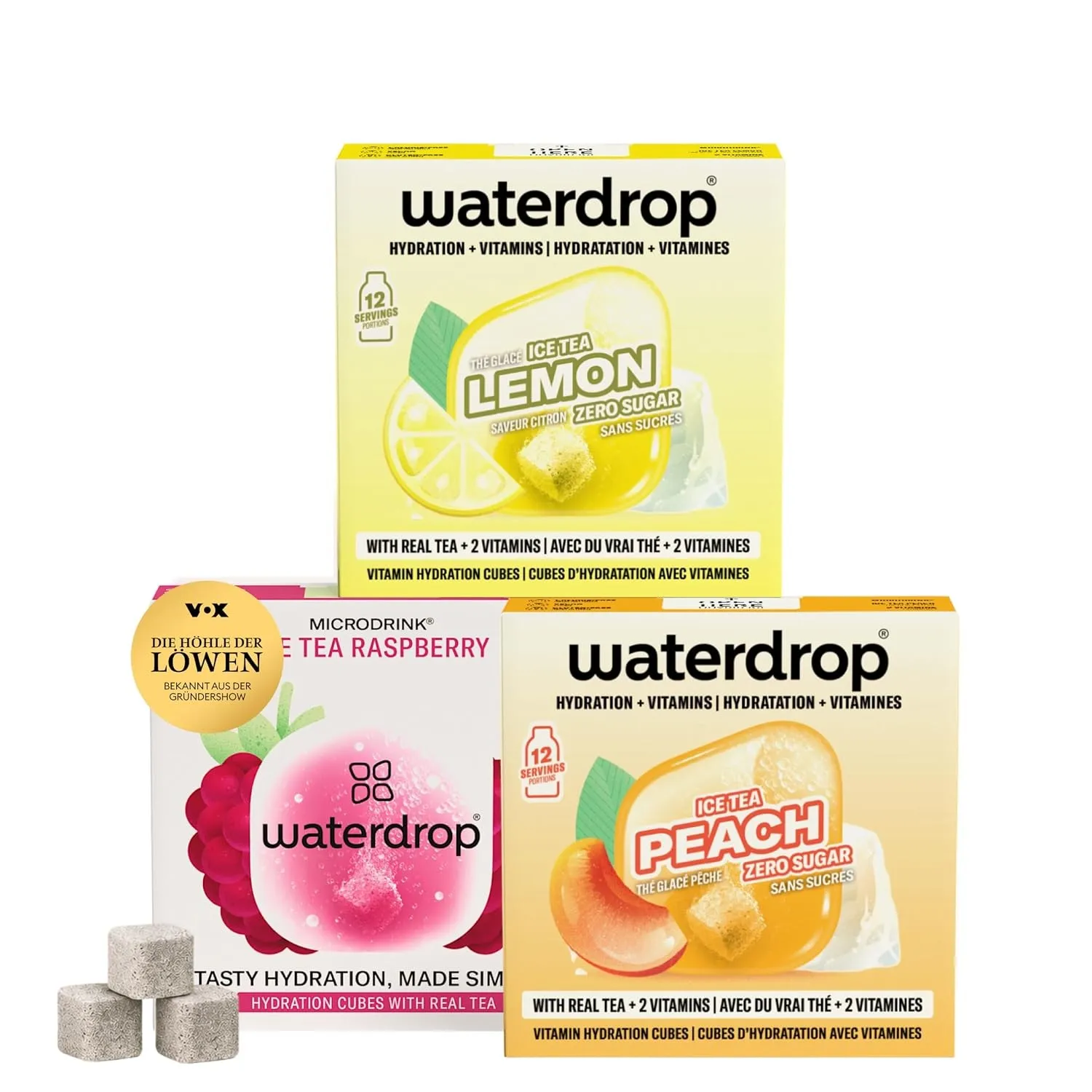 waterdrop® Eistee Mix - 36 Drops Pfirsich, Zitrone & Himbeere - zuckerfreier Durstlöscher & Alternative zu Sirup und Ge…