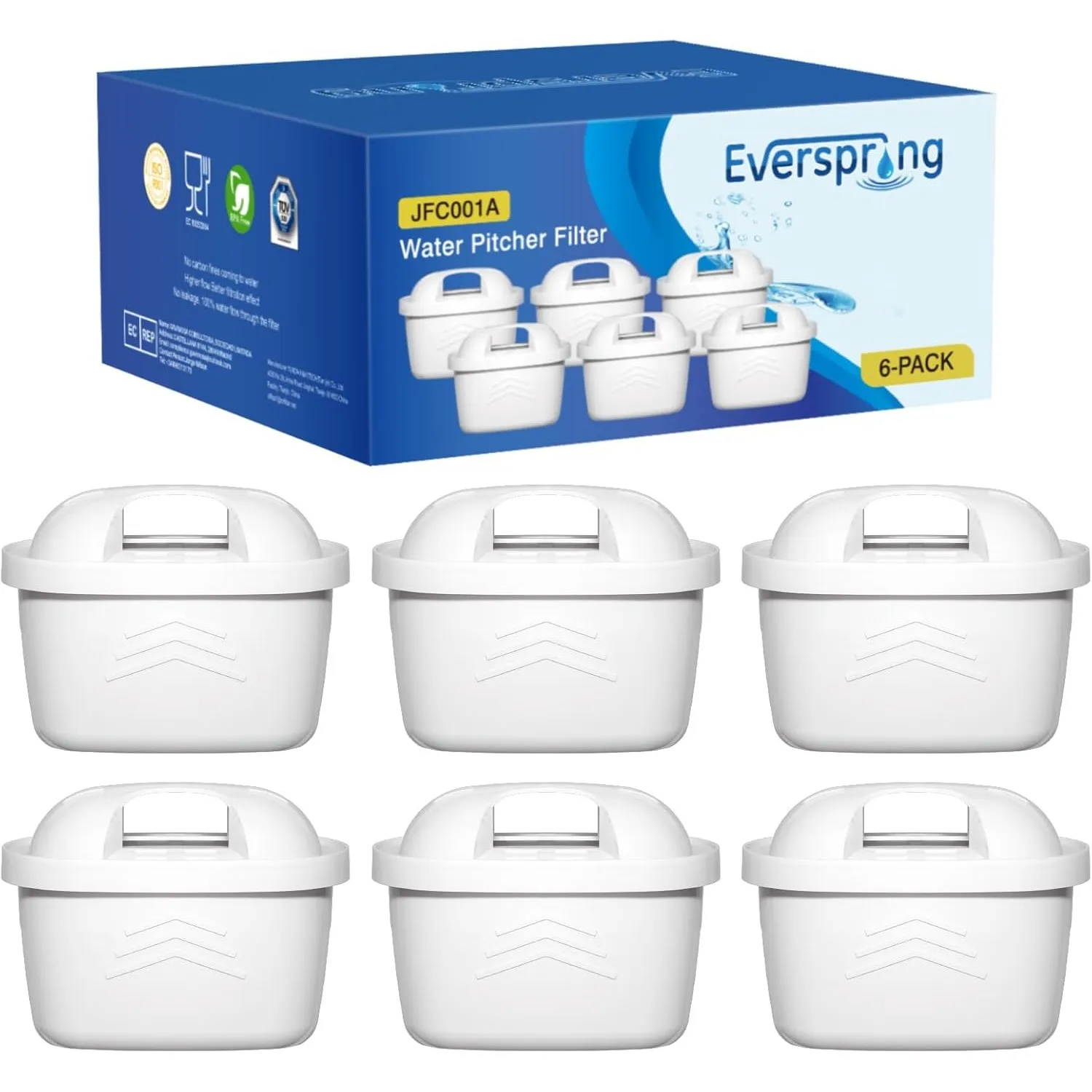 EVERSPRING Wasserfilter für Brita Maxtra+ & Mavea, 6er Pack