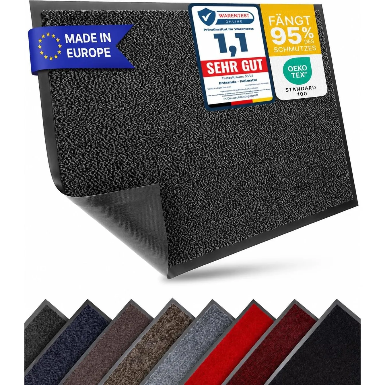 Entrando Fußmatte 60x90 - Schmutzfangmatte innen außen, Anthrazit Schwarz