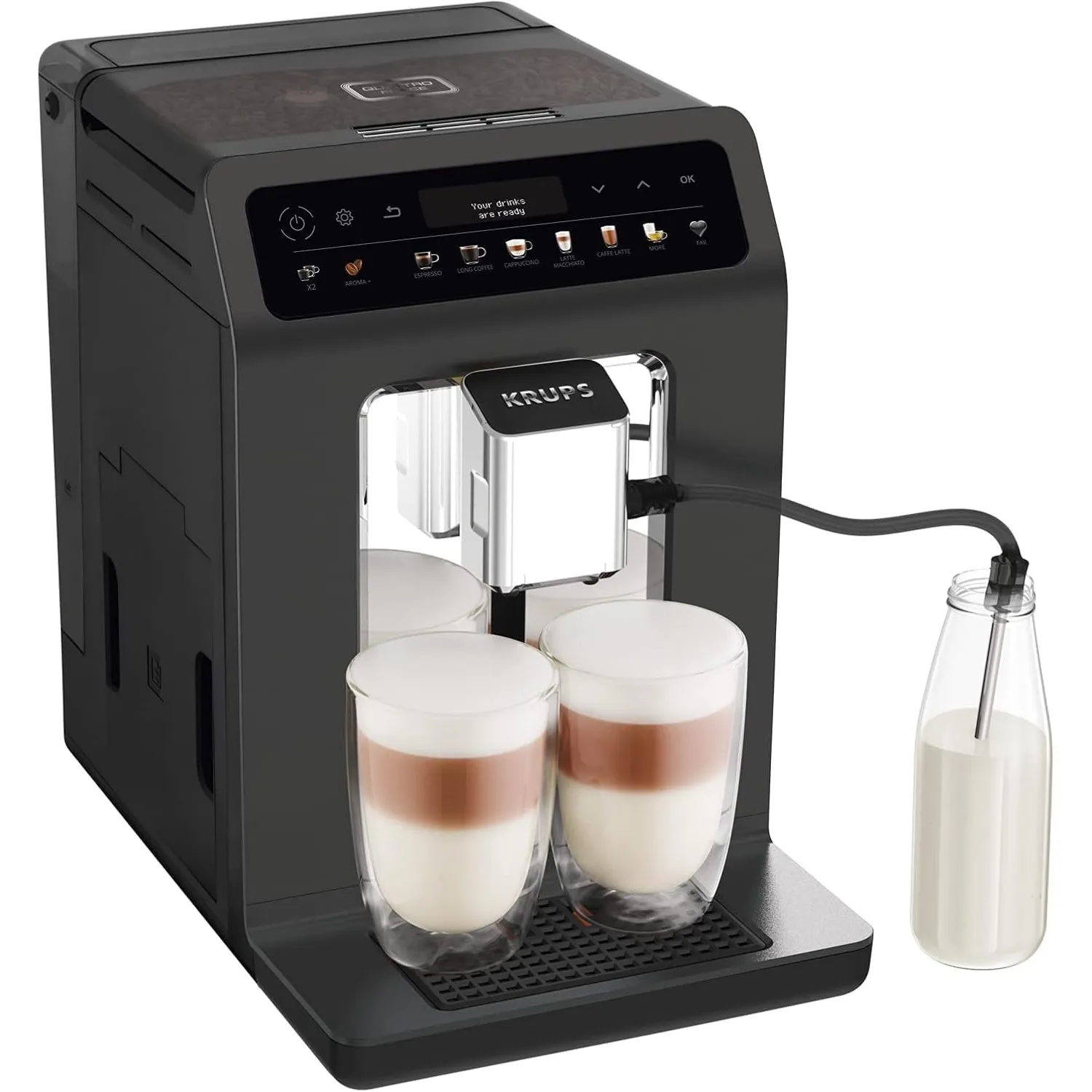 KRUPS Evidence One Kaffeevollautomat mit Milchschlauch, One-Touch-Cappuccino, 12 Getränkespezialitäten, 2-Tassen-Funkti…