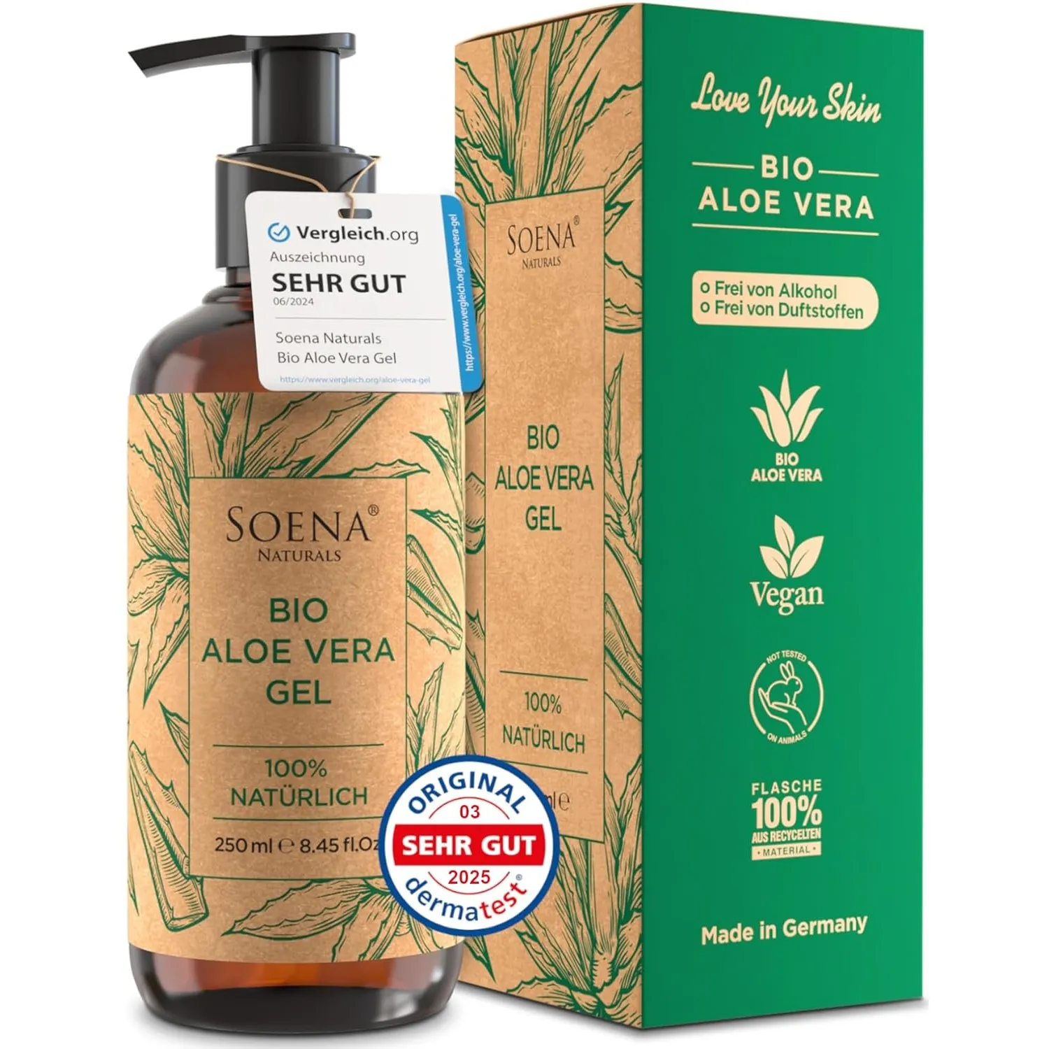 Aloe Vera Gel BIO - Vegan | Mit PUREM BLATTSAFT | 100% NATÜRLICH & REIN | Feuchtigkeitscreme Gesicht & Körper | Feuchti…