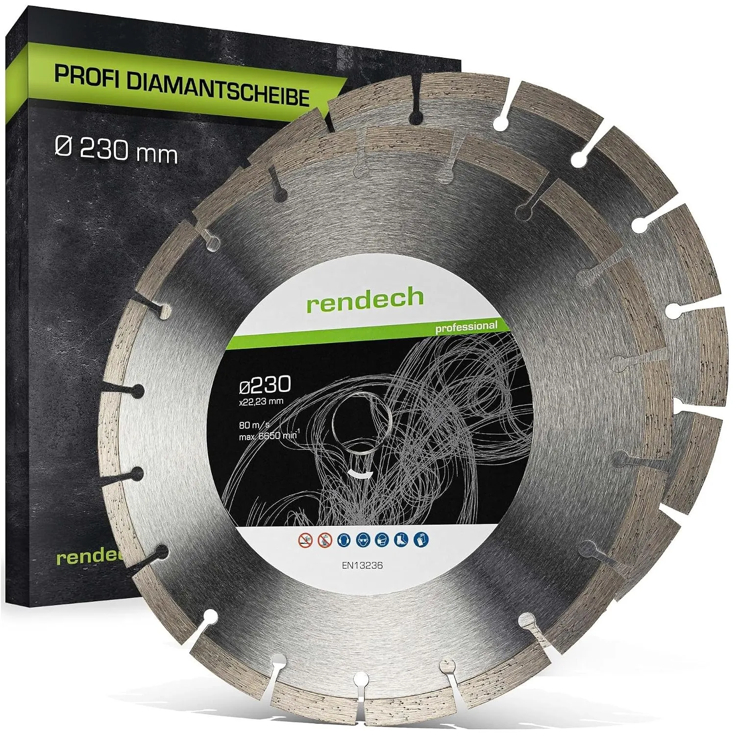 2x rendech® Profi Diamantscheibe 230mm mit 10mm Block-Segment