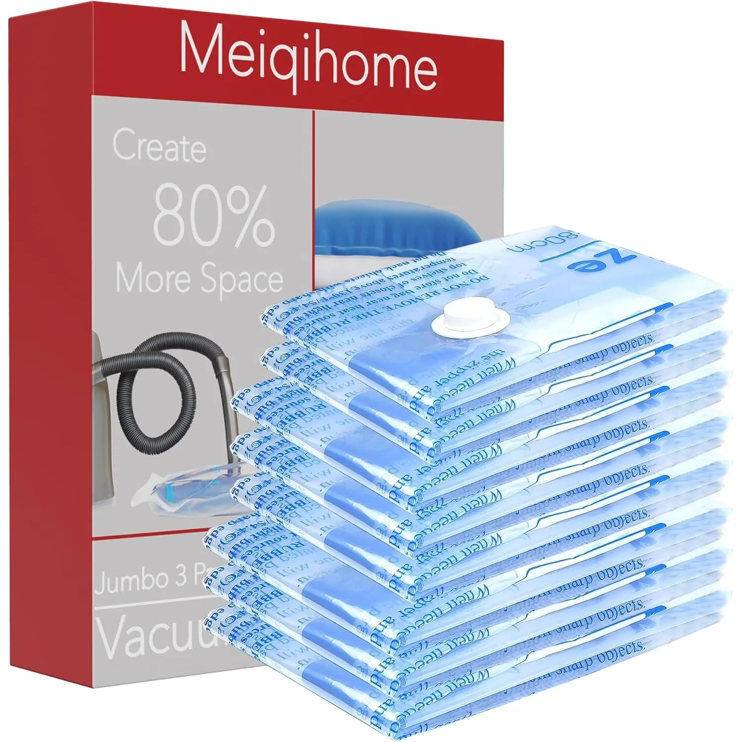 MEIQIHOME 8er Set Vakuumbeutel für Kleidung – 3 Jumbo, 3 Groß, 2 Mittel – Aufbewahrungsbeutel Reise & Zuhause, platzspa…