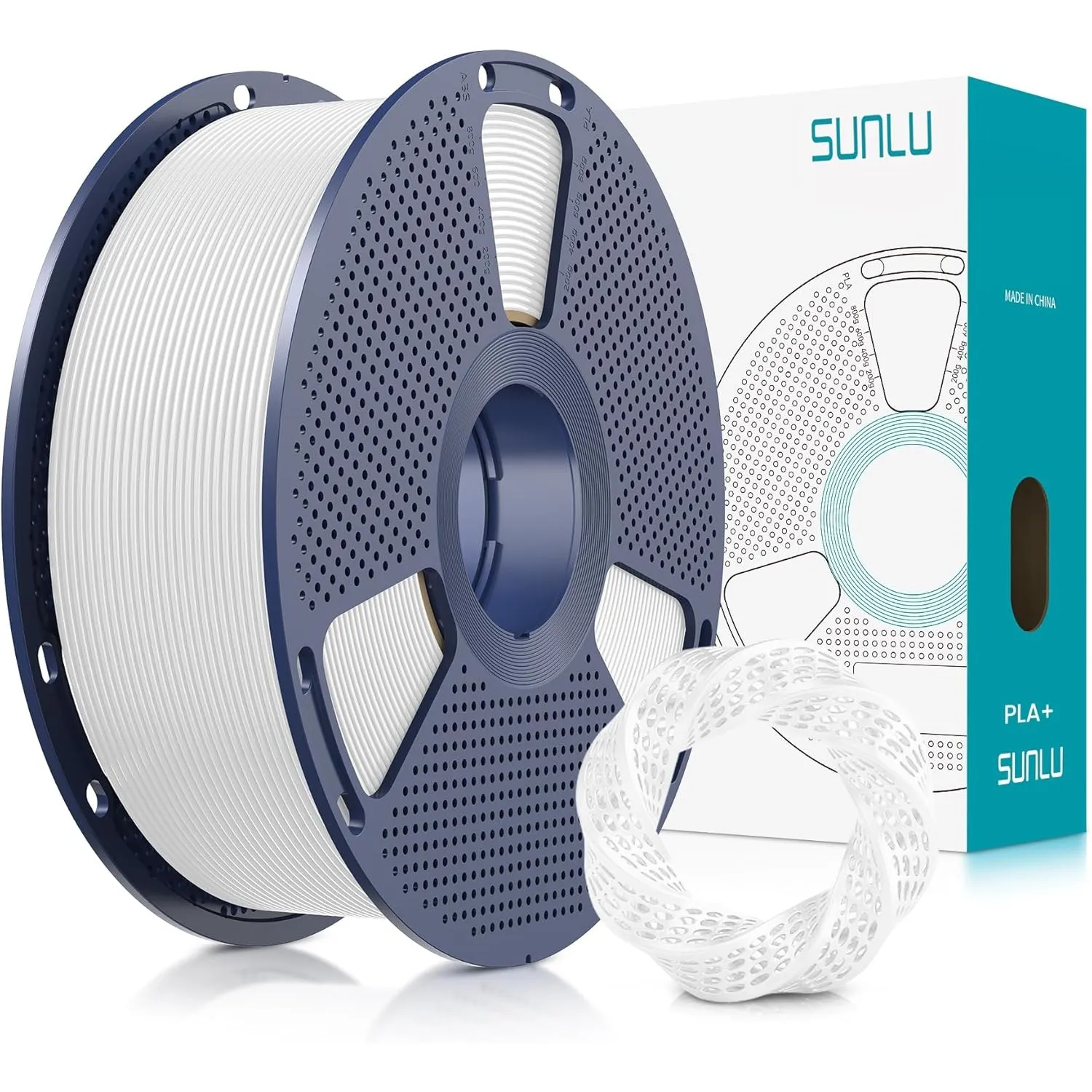 SUNLU PLA+ Filament 1.75mm, PLA Plus 3D Drucker Filament Weiß 1KG