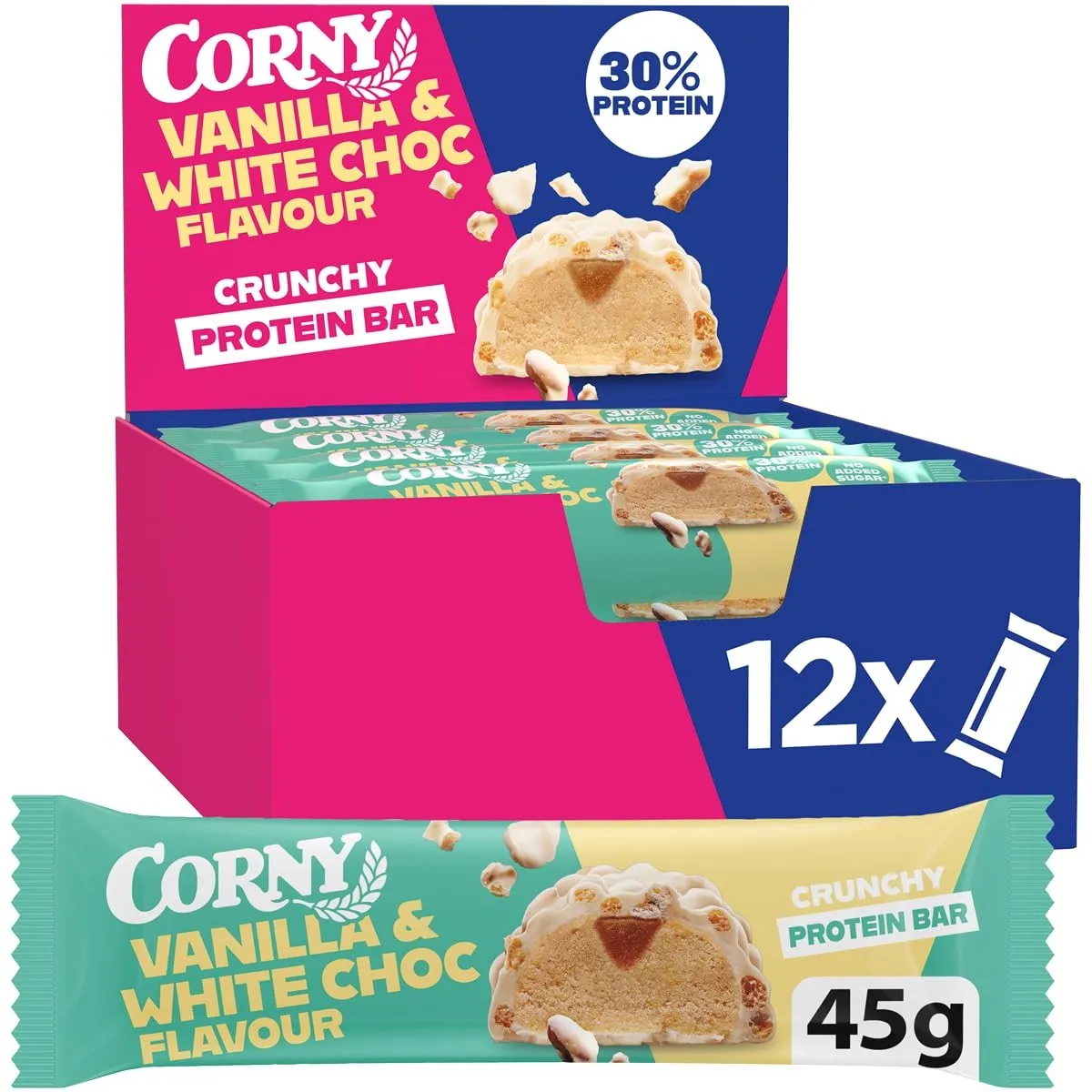 Proteinriegel Corny Protein Crunchy Vanilla & White Choc | 30% Protein | 12 x 45 g