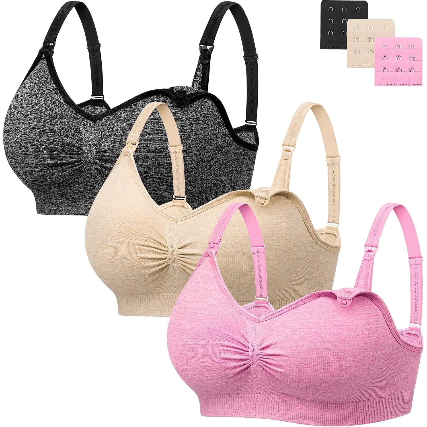 HBselect Nahtloser Schwangerschafts Still BH mit extra BH-Verlängerungen | 3er Set Still-BHs ohne Bügel, viele Farben &…