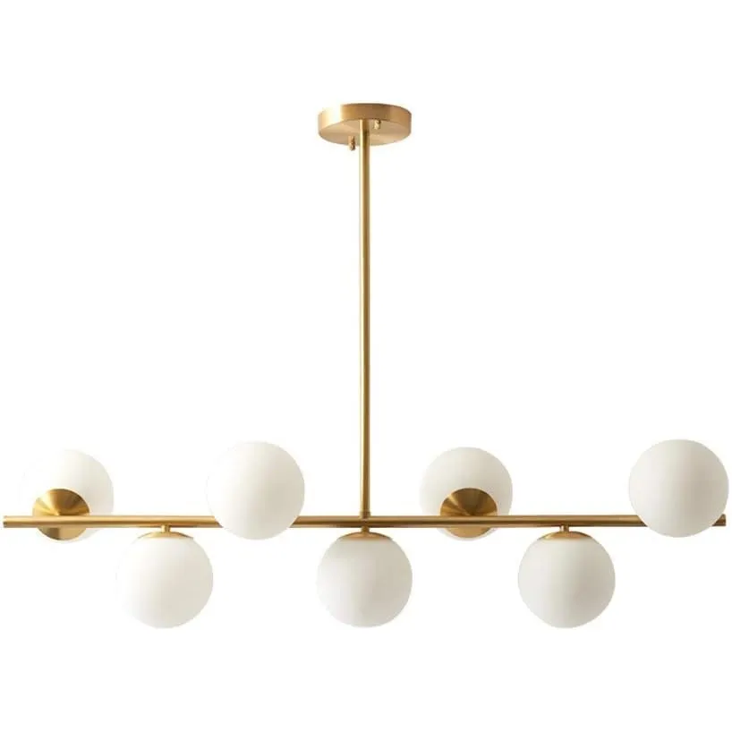 KCO Lighting Moderner 110CM Gold Kronleuchter Mit 7 Weiß Globe Sputnik Vintage Pendelleuchte - Milchkugel Glas Einstell…
