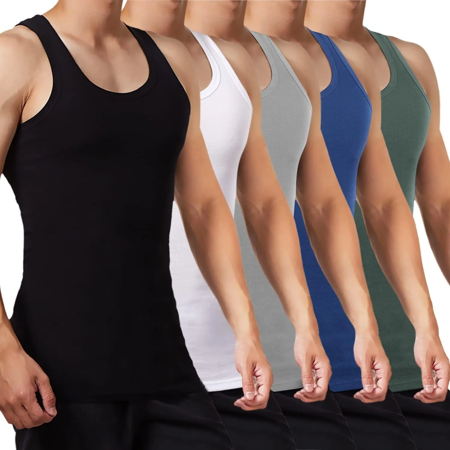 FALARY Unterhemd Herren 3/5er Pack Tank Top 100% Baumwolle Männer Weiß Schwarz Mehrfarbig alle Größen gekämmte Feinripp