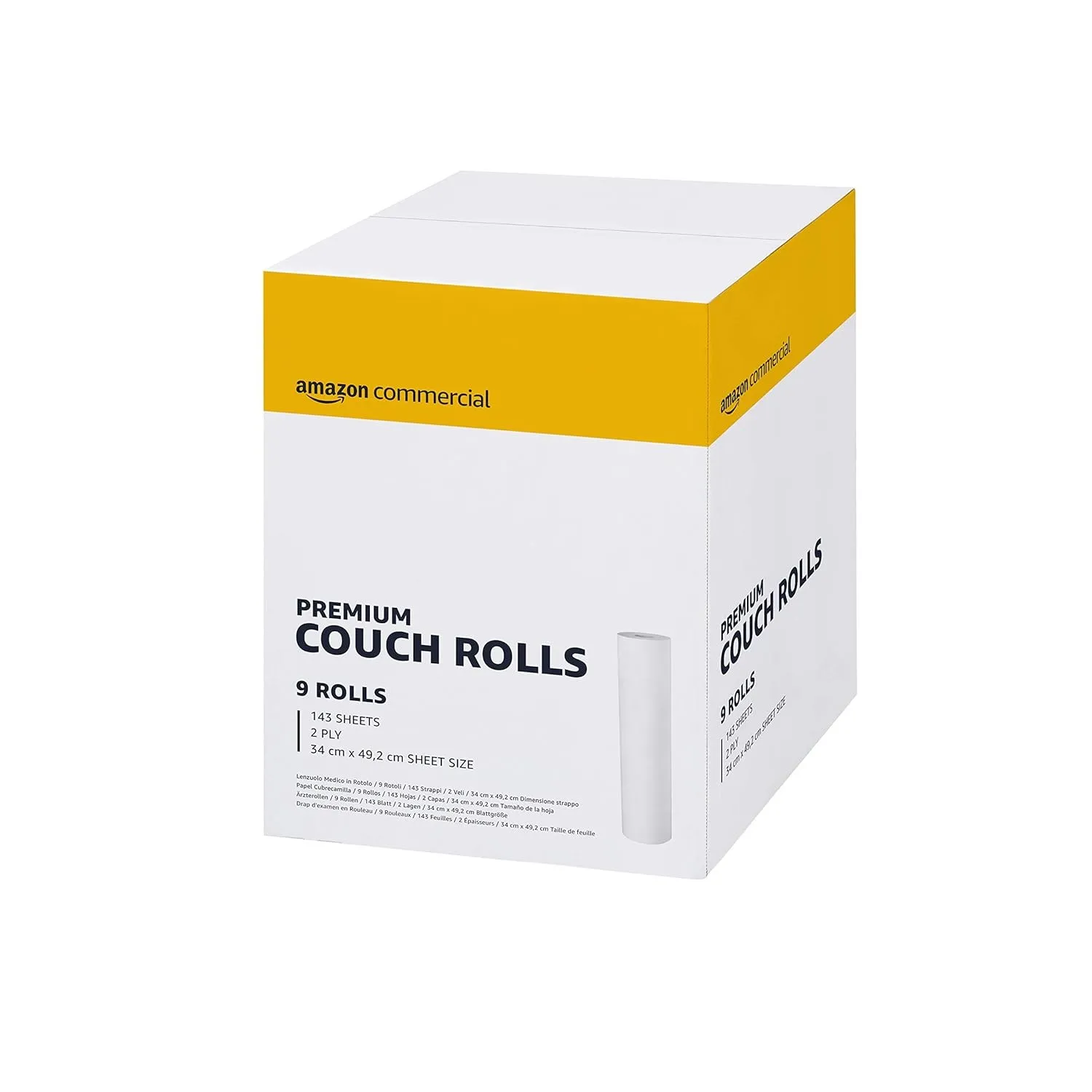 AmazonCommercial Rechteckig Liegenabdeckung, 2-lagig Reine Zellulose, 9 Rollen (1 Packung), 50 Meter / 143 Blätter per …