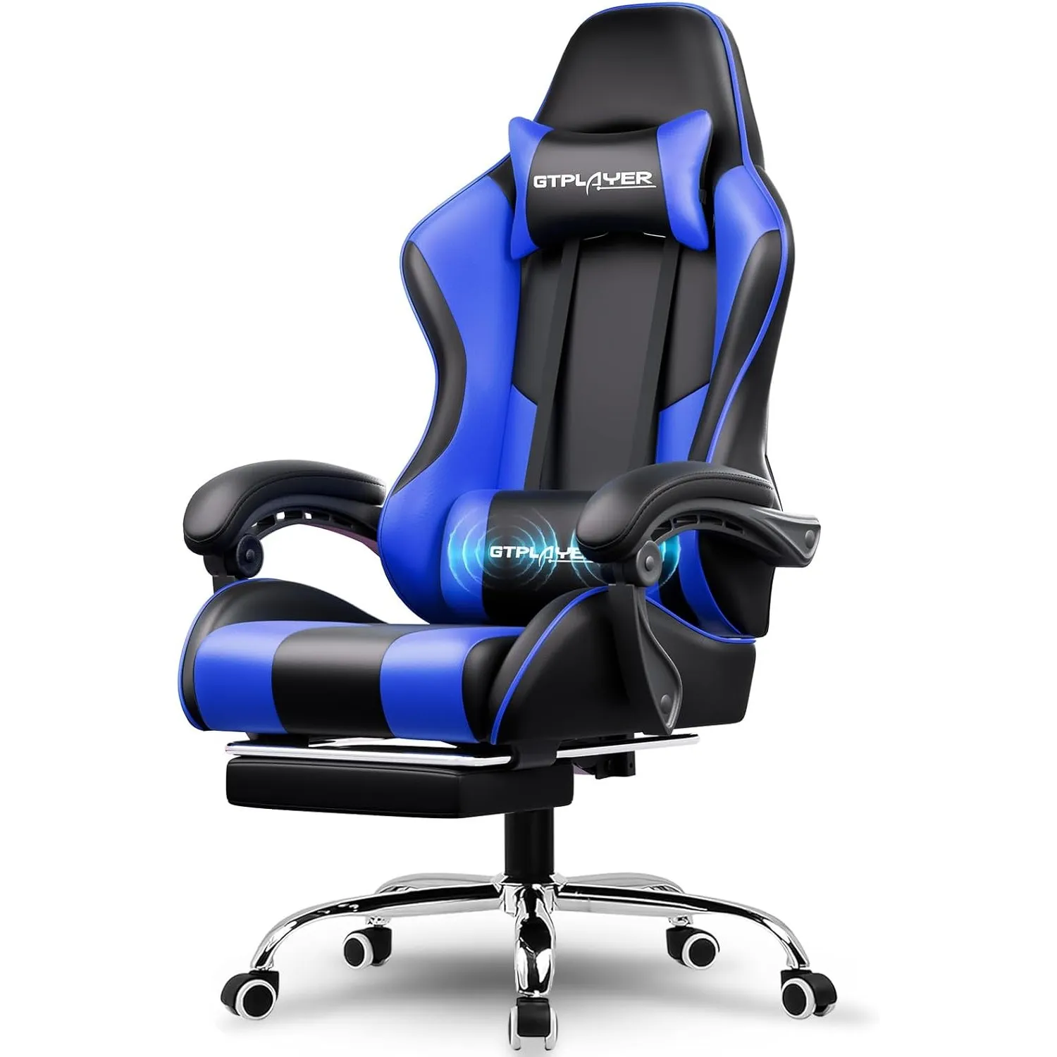 GTPLAYER Gaming Stuhl Bürostuhl Massage Gaming Sessel Ergonomischer Gamer Stuhl mit Fußstütze, Kopfstütze Massage-Lende…