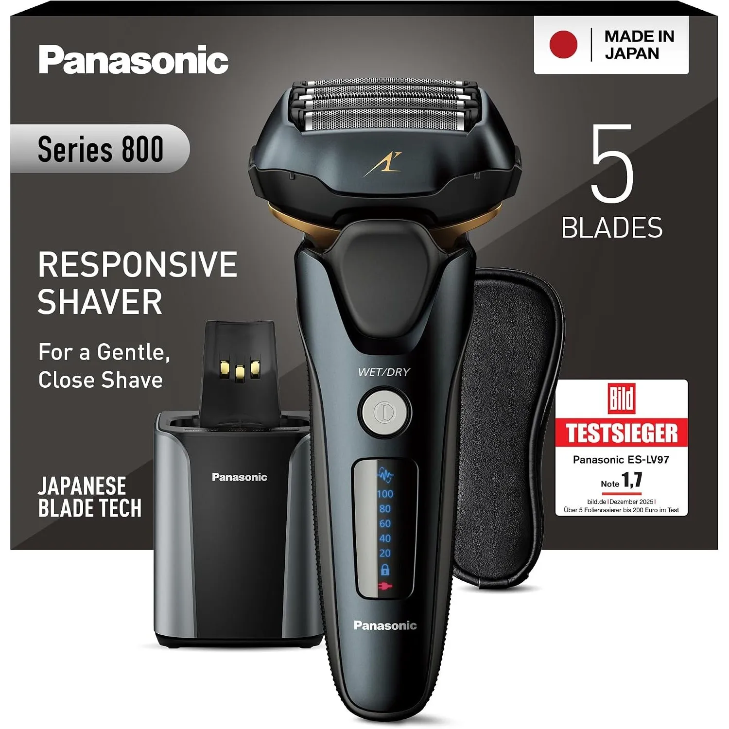Panasonic Series 800 ES-LV97 Nass/Trocken-Rasierer, 5-fach-Scherkopf mit Linearmotor, inklusiv Reinigungs- und Ladestat…