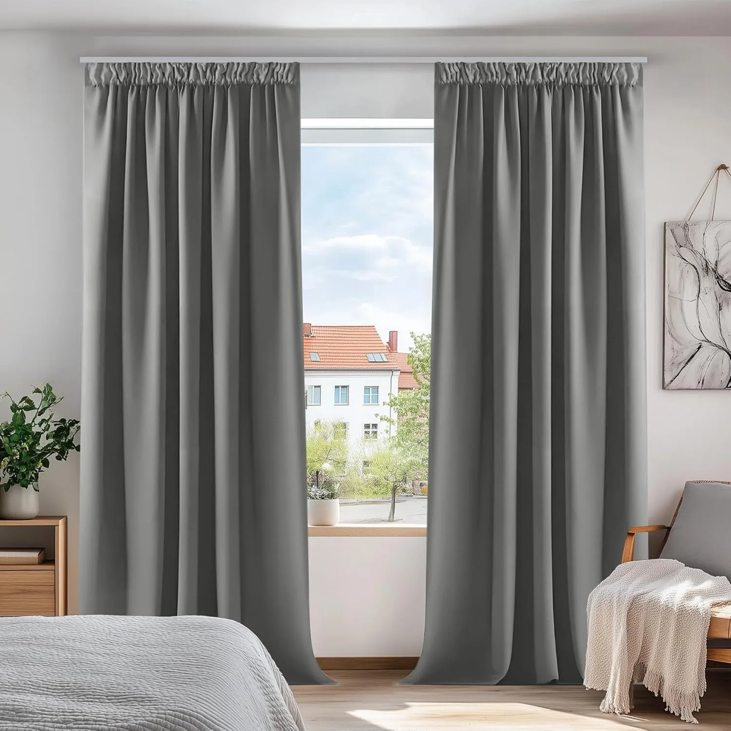 Deconovo Blickdichte Gardinen Verdunkelungsvorhänge mit Kräuselband Dicke Thermovorhänge, 200x140cm(HöhexBreite), Hellg…