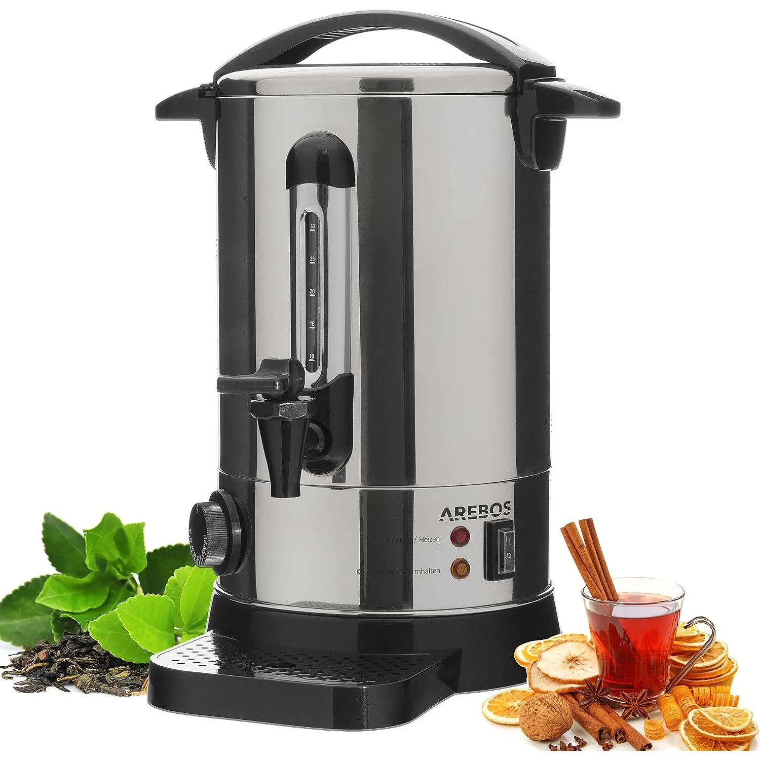 Arebos Glühweinkocher Edelstahl | 6,8 Liter | 950 W | mit Auslasshahn