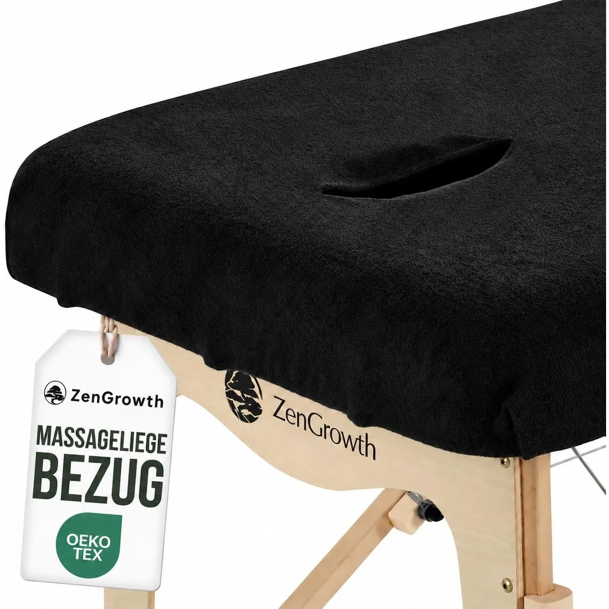 ZenGrowth Spannbezug für Massageliege mit Gesichtsaussparung | Oeko TEX 100 | 65–80 cm x 180–200 cm | Für alle Massage-…