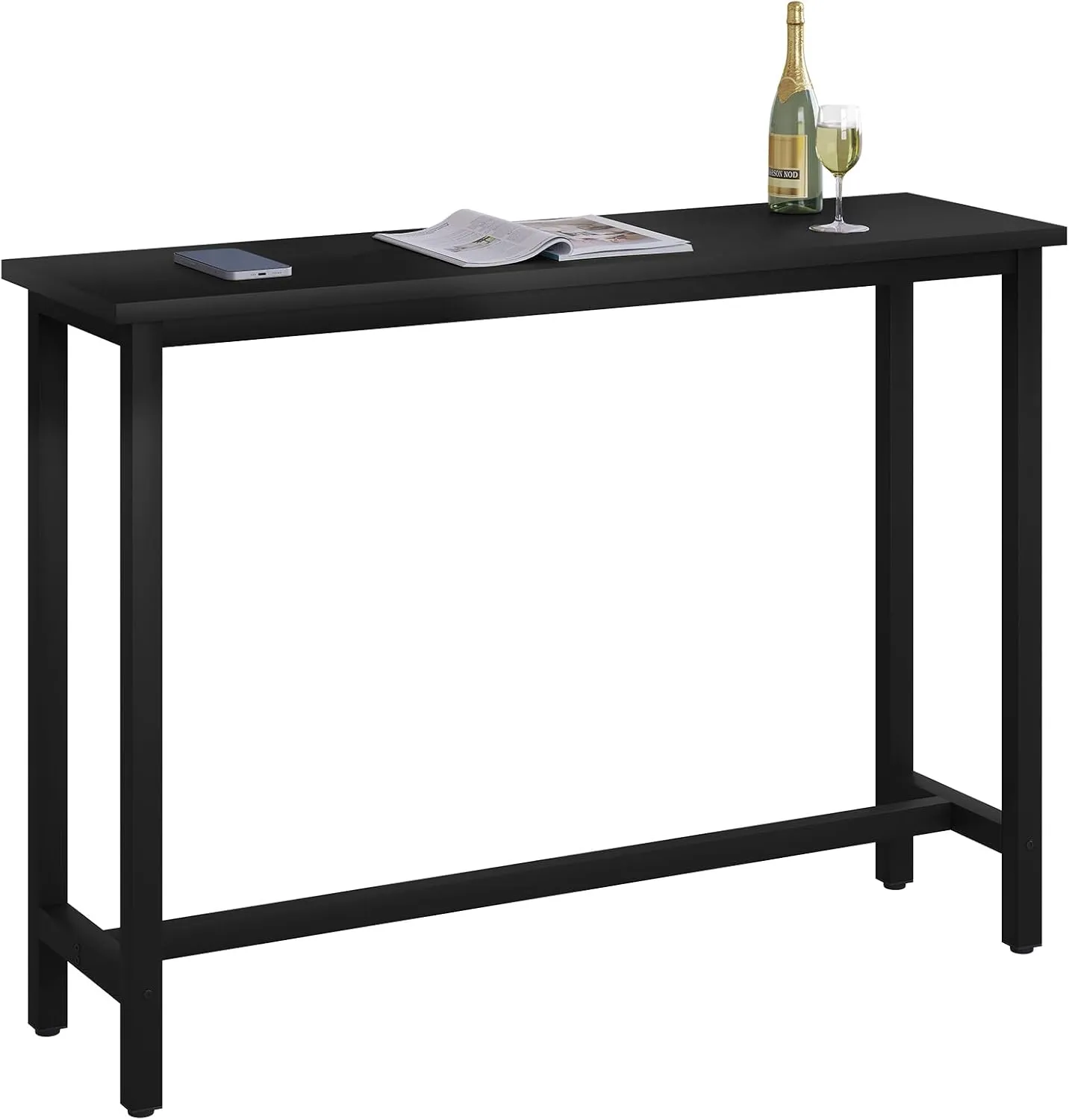 WOLTU 1x Bartisch Bistrotisch Stehtisch Esstisch, Metallgestell, Tischplatte aus MDF, Schwarz, 140x40x100cm(BxTxH)