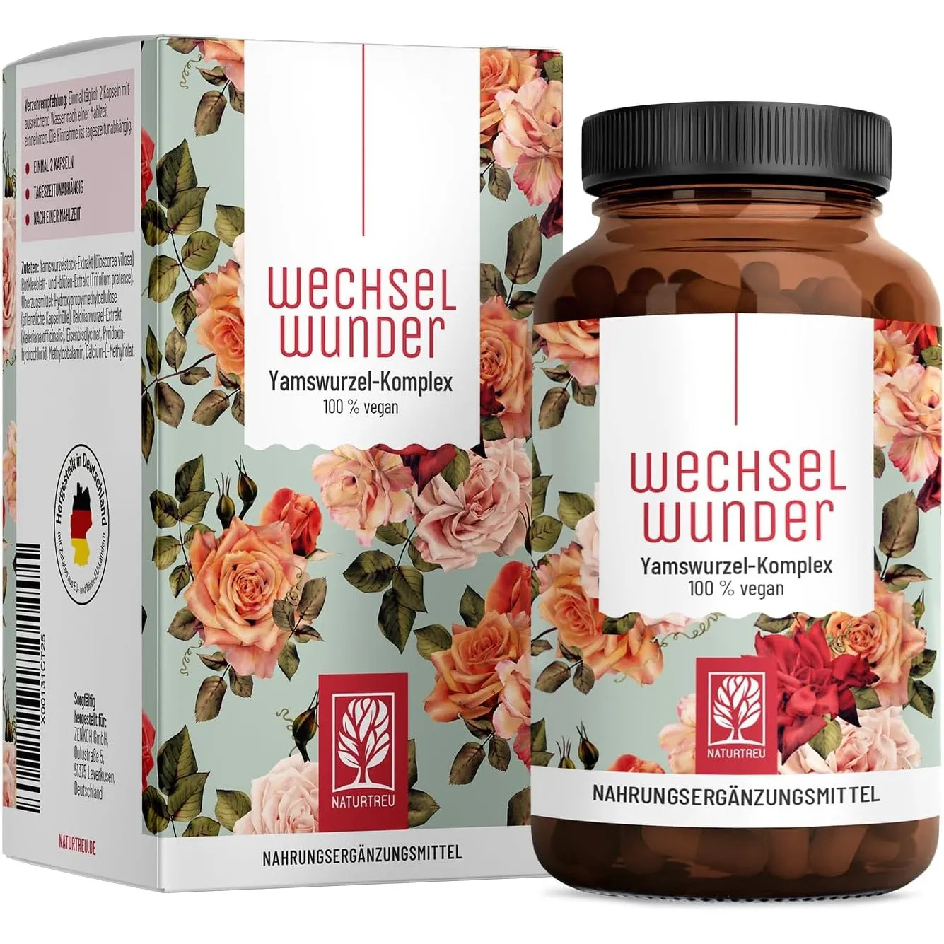 NATURTREU® 500mg Yamswurzel mit 340mg Rotklee, Baldrian, Eisen
