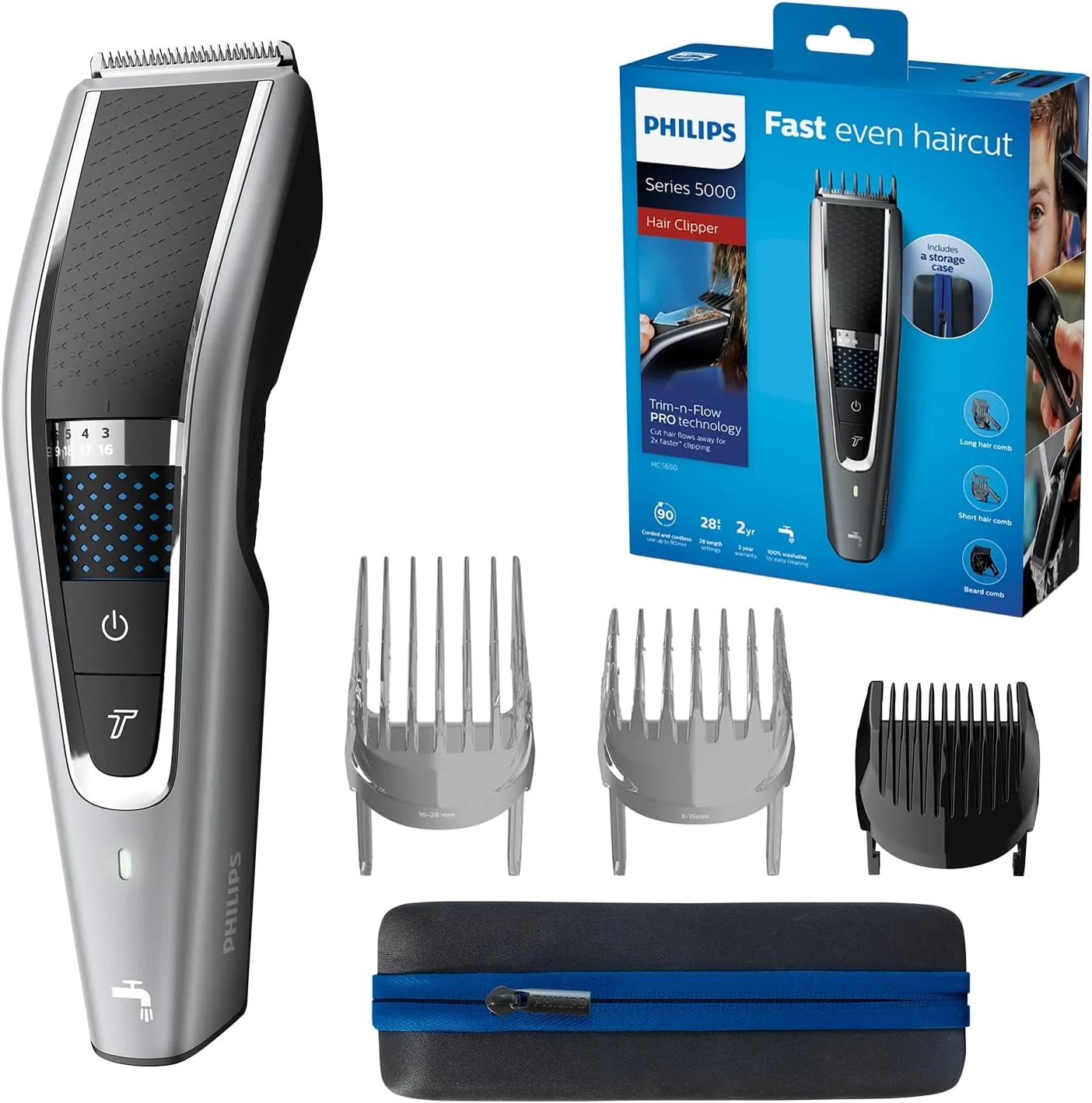 Philips Hair Clipper Series 5000 Haarschneider mit Trim-n-Flow-Pro-Technologie (Modell HC5650/15)