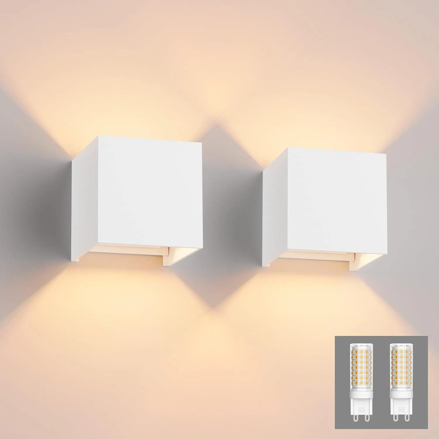 Klighten 2PCS Wandleuchte mit Austauschbarer G9 LED Birne 3000K, Weiß