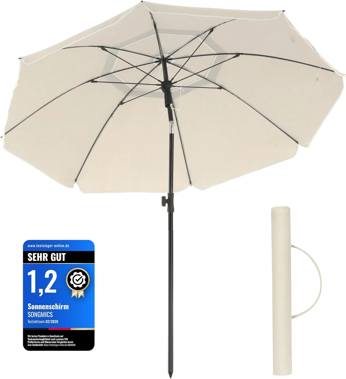 SONGMICS Octagonal Folding Polyester Parasol 180 cm with Carry Bag, No Stand, for Beach, Garden, Balcony and Swimming P…