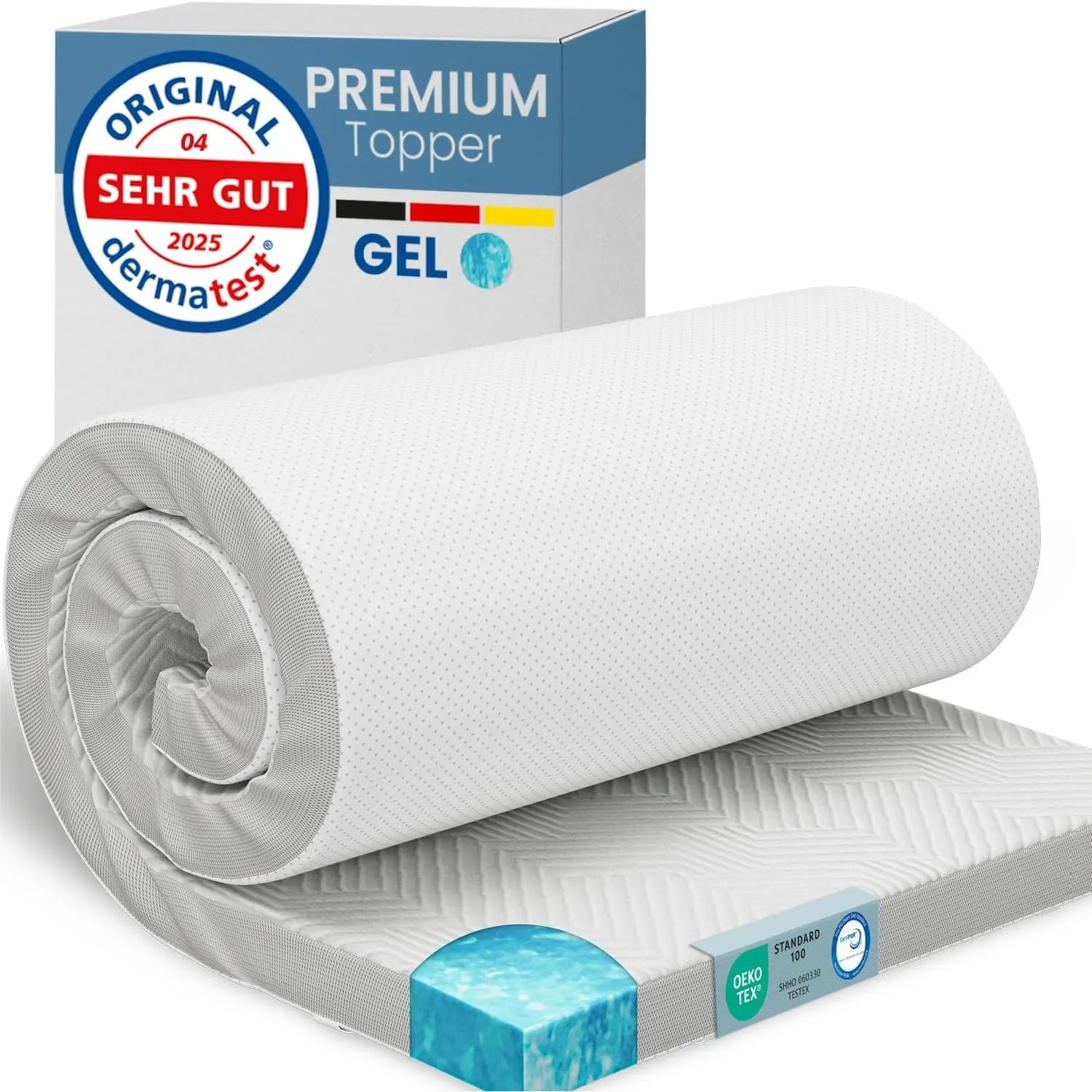 ELONEO Gel Topper 90x200cm, Matratzentopper aus 5 cm hohem Gel-Memory- Schaum, atmungsaktiver 3D-Netz Bezug, Bequeme Ma…