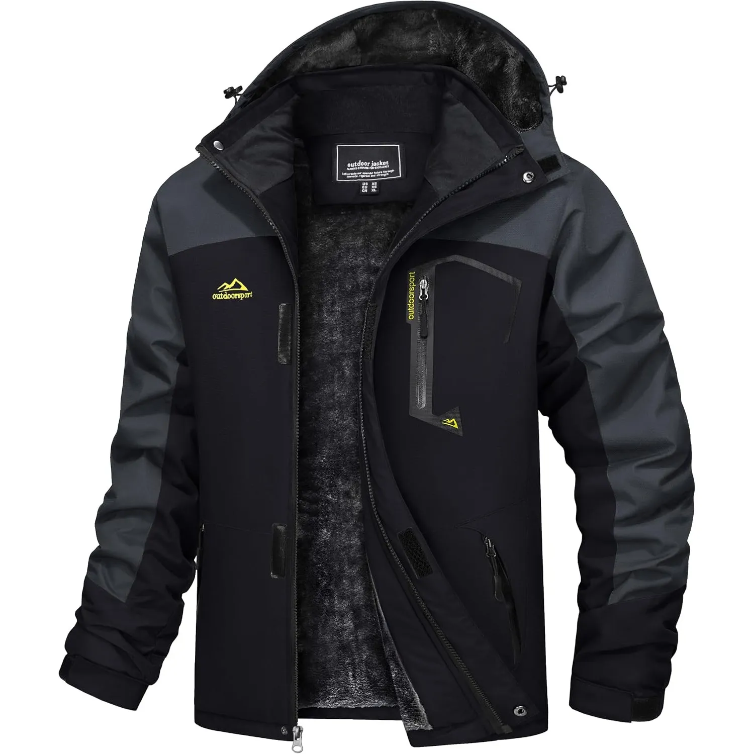 TACVASEN Herren Winter Wasserdichte Winddichte Winterjacke Warme Fleece-Futter Ski Regenmantel mit Kapuze