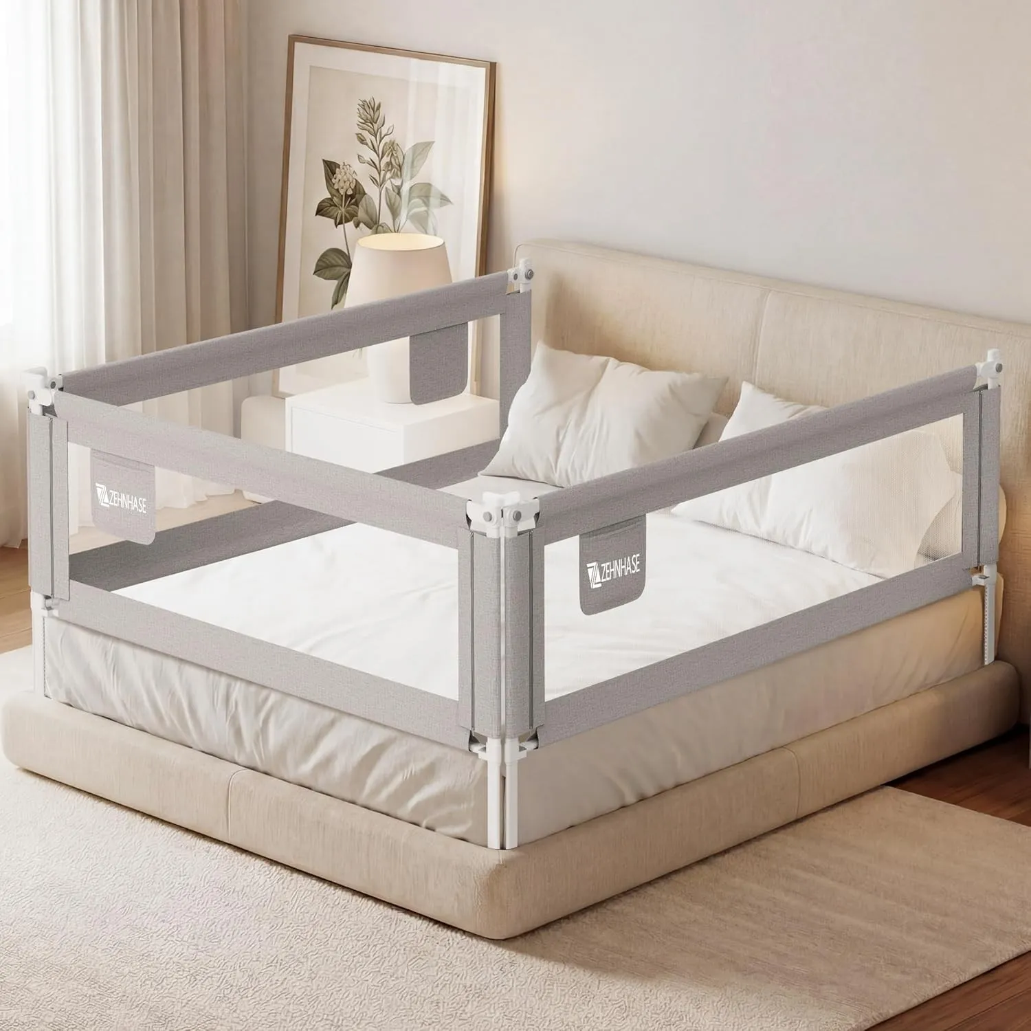 Baby Bettgitter Rausfallschutz Bett 1 Seite (190cm, Grau)