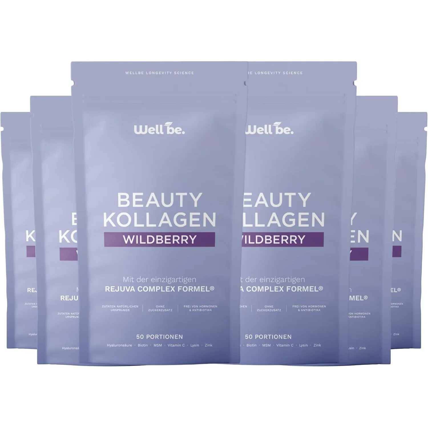 Wellbe Kollagen Pulver Wildberry - hochdosiert mit maximal bioaktivem Kollagen Hydrolysat, Biotin, Zink, Vitamin C & Hy…