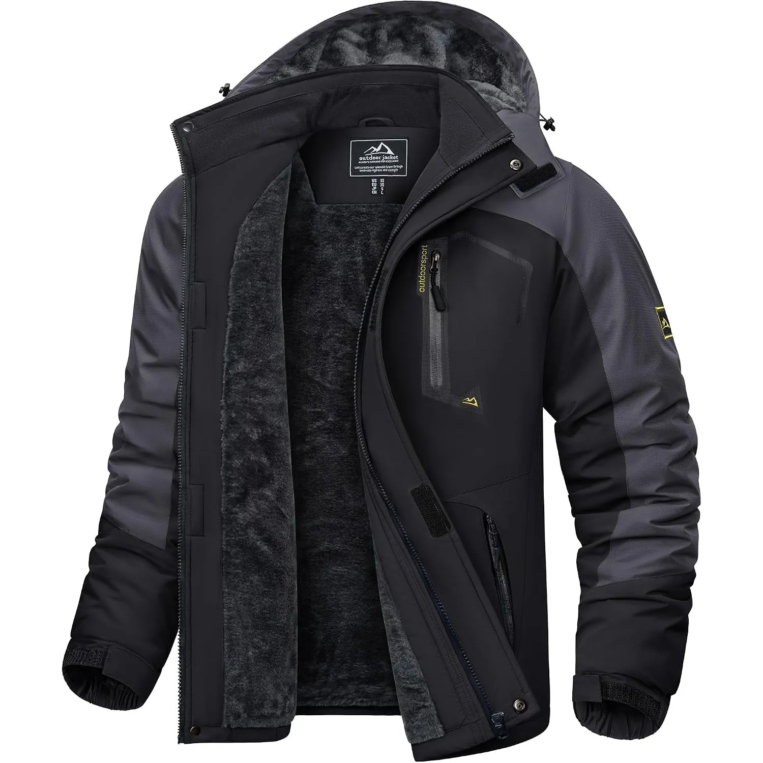 KEFITEVD Herren Skijacke Atmungsaktiv Warm Gefüttert Winterjacke mit Abnehmbarer Kapuze Snowboardjacke Wasserdicht Outd…