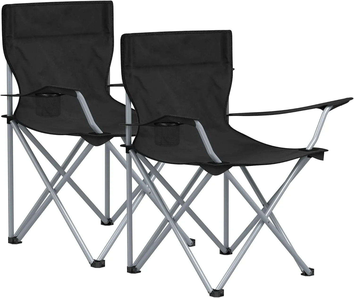 SONGMICS Camping Chairs, Set of 2 Folding Chairs, Outdoor Chairs with Armrests and Cup Holder, Sturdy Frame, Holds up t…